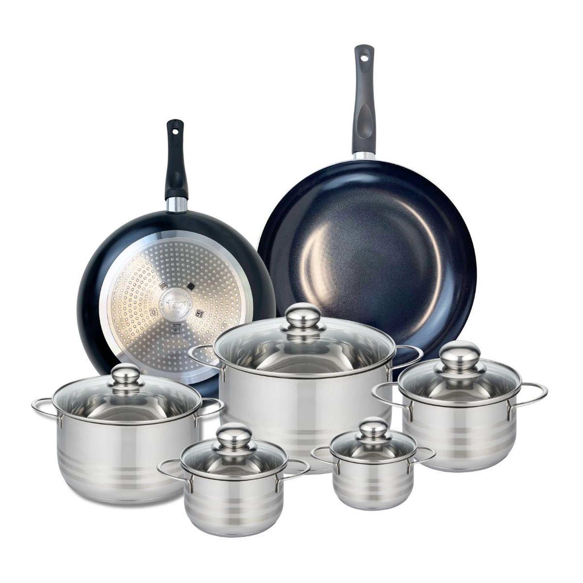 ELO Ensemble de 2 poêles de cuisson 28 et 32 cm et 5 faitouts 12, 14, 16, 20 et 24 cm elo prima brillant