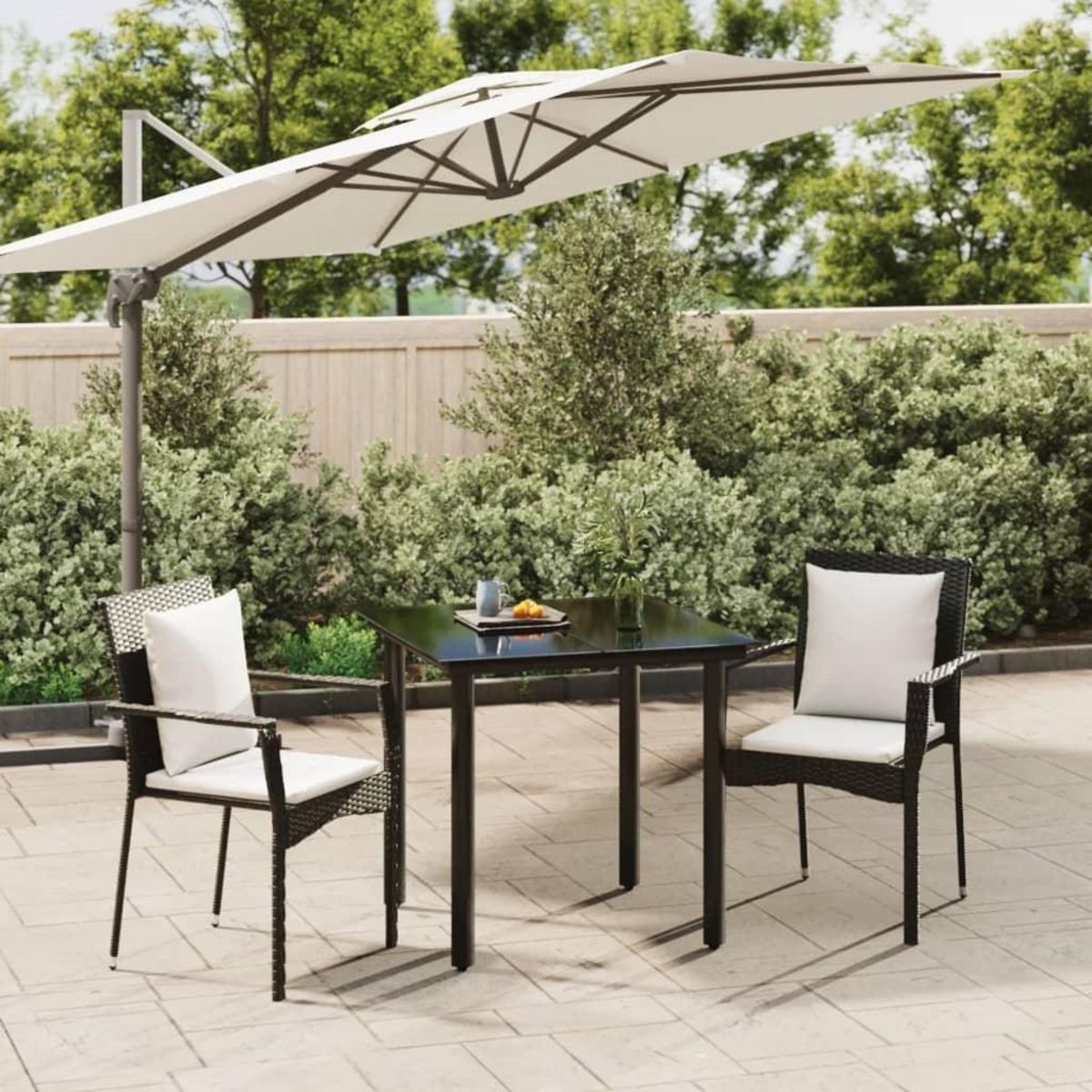 VIDAXL Ensemble a manger de jardin avec coussins 3 pcs Noir