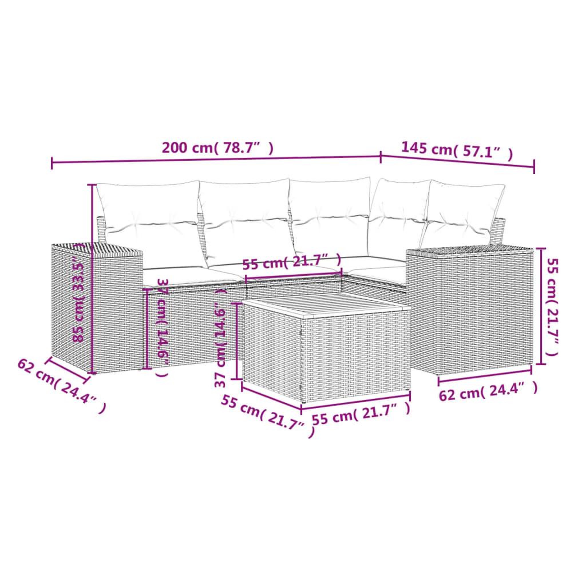 Voir la diapositive 3 : VIDAXL Salon de jardin 5 pcs avec coussins gris resine tressee