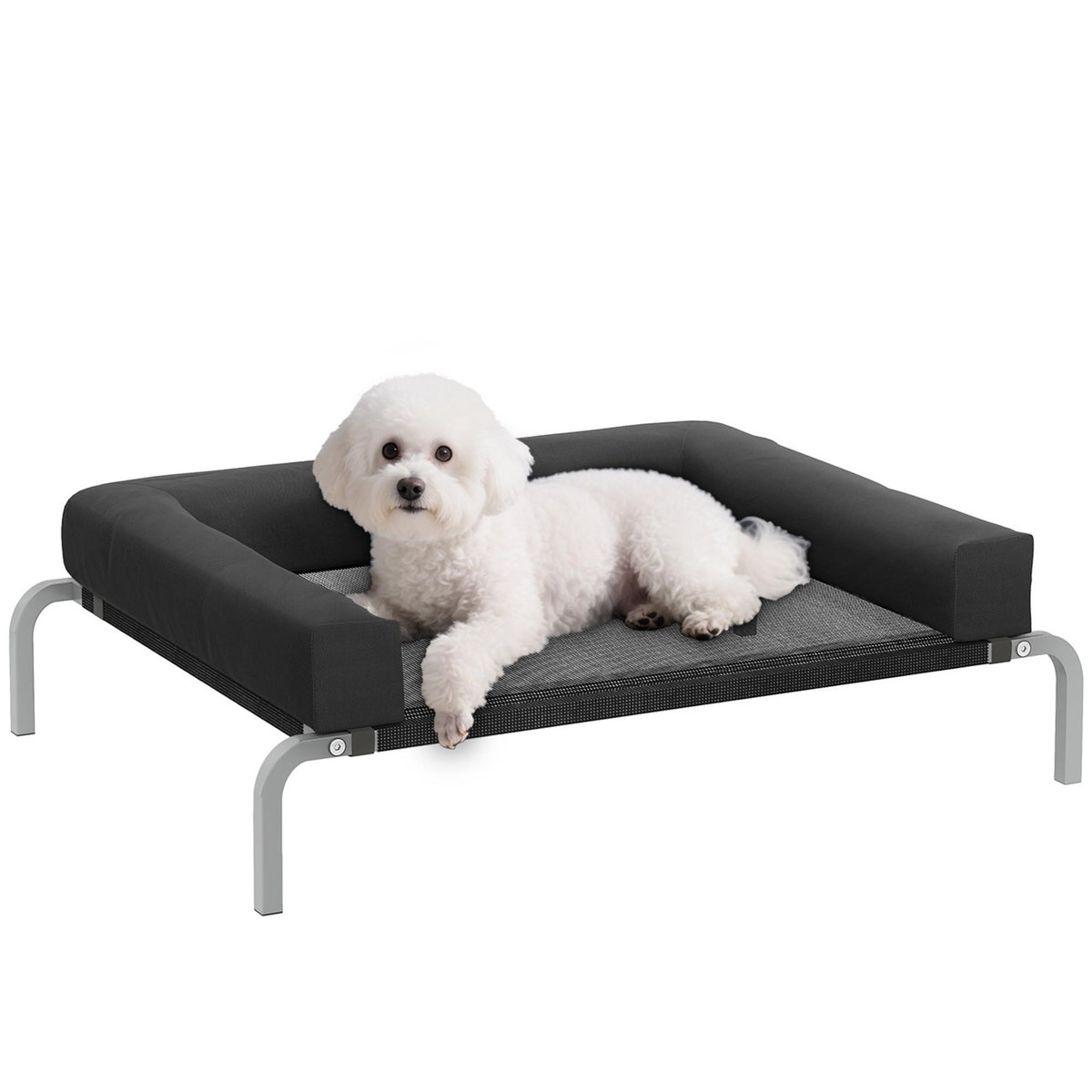 PAWHUT Transat pour animaux - lit pour chien - lit à pieds pour chien avec contour coussin dim. 90 x 65 x 30 cm - noir