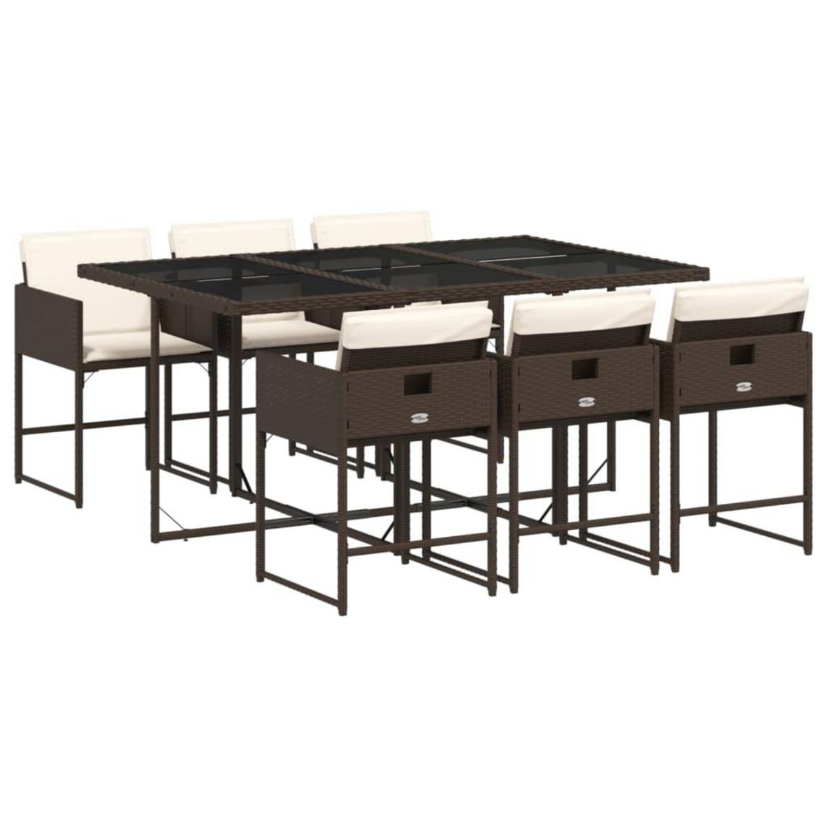 VIDAXL Ensemble a manger de jardin et coussins 7 pcs marron rotin