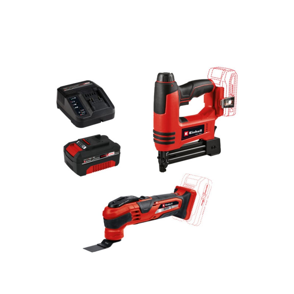 Einhell Pack EINHELL 18V Power X-Change - Agrafeuse-Cloueuse 2 en 1 - TE-CN 18 Li-Solo - Outil multifonctio