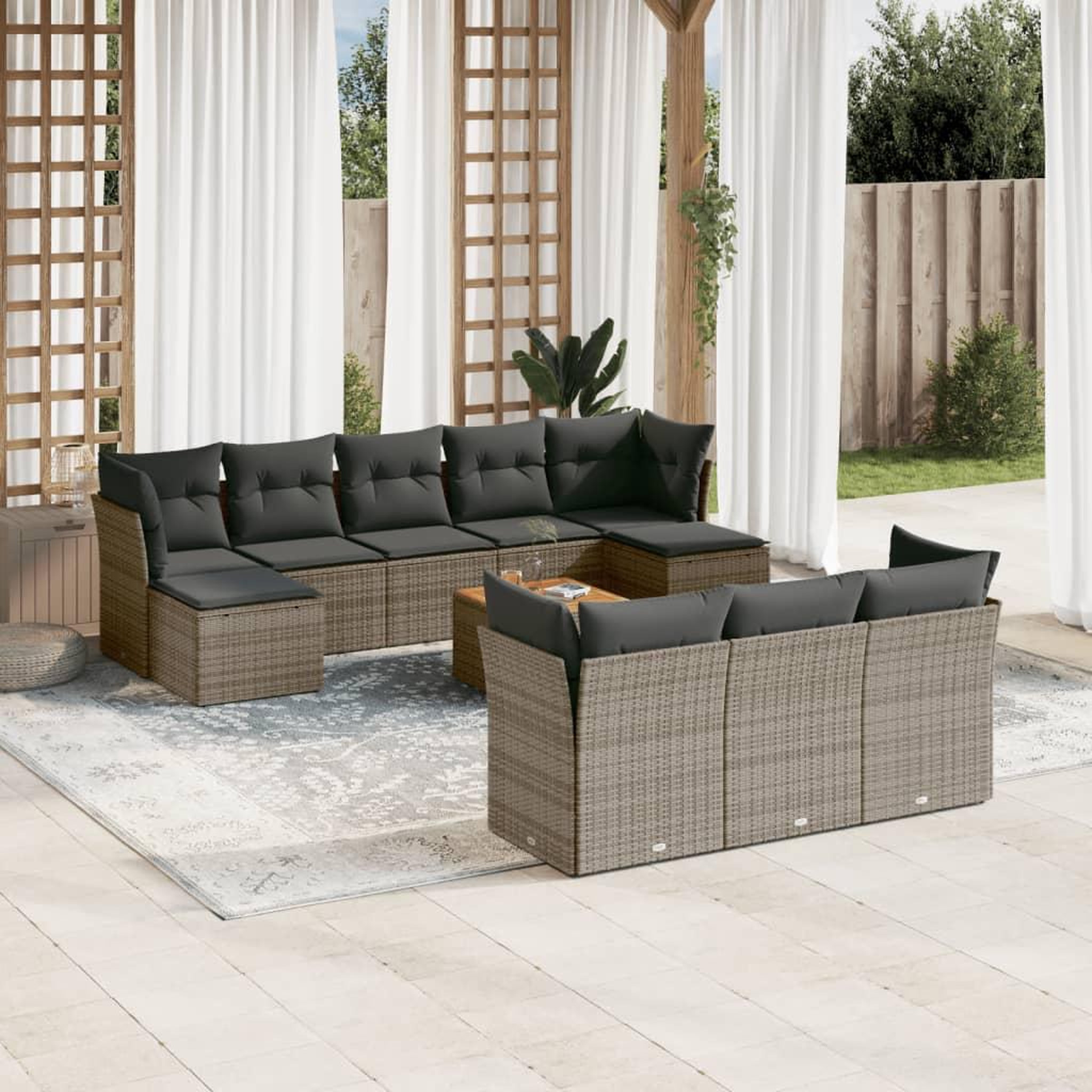 VIDAXL Salon de jardin 11 pcs avec coussins gris resine tressee