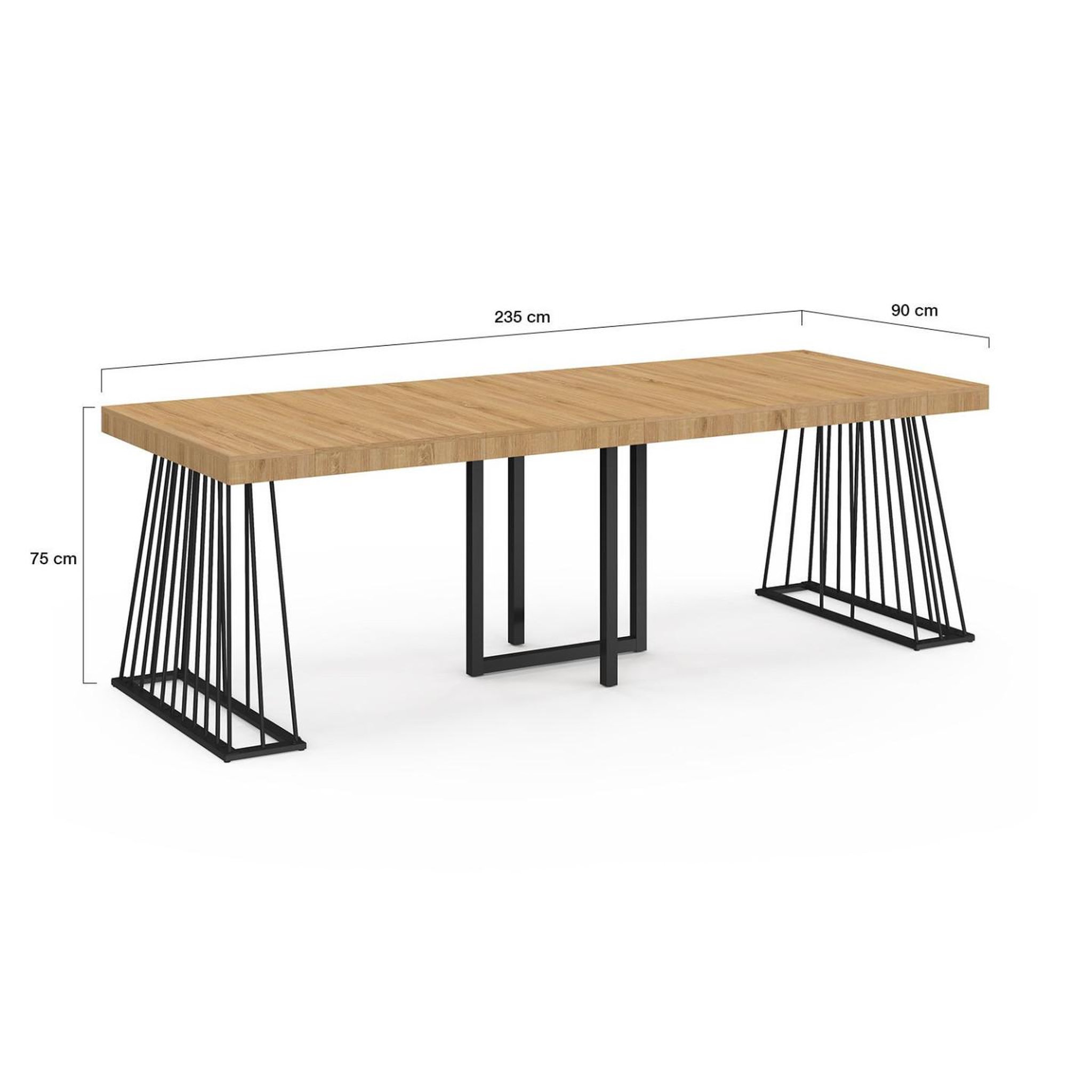Voir la diapositive 6 : ID MARKET Table console extensible yuna 10 personnes 235 cm plateau bois et pied filaire en métal noir