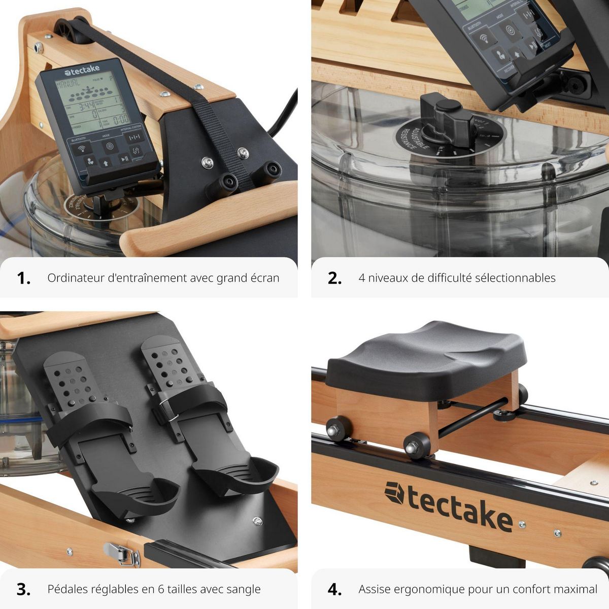 tectake Rameur en bois en hêtre massif et pliable noir/marron