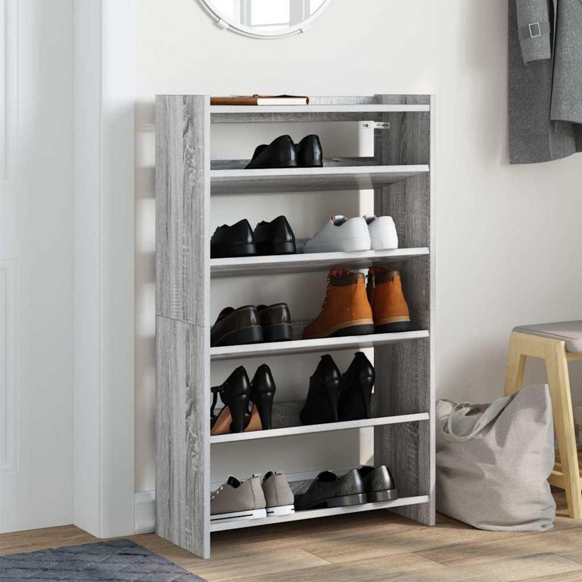 VIDAXL Etagere a chaussures sonoma gris 60x25x100 cm bois ingenierie