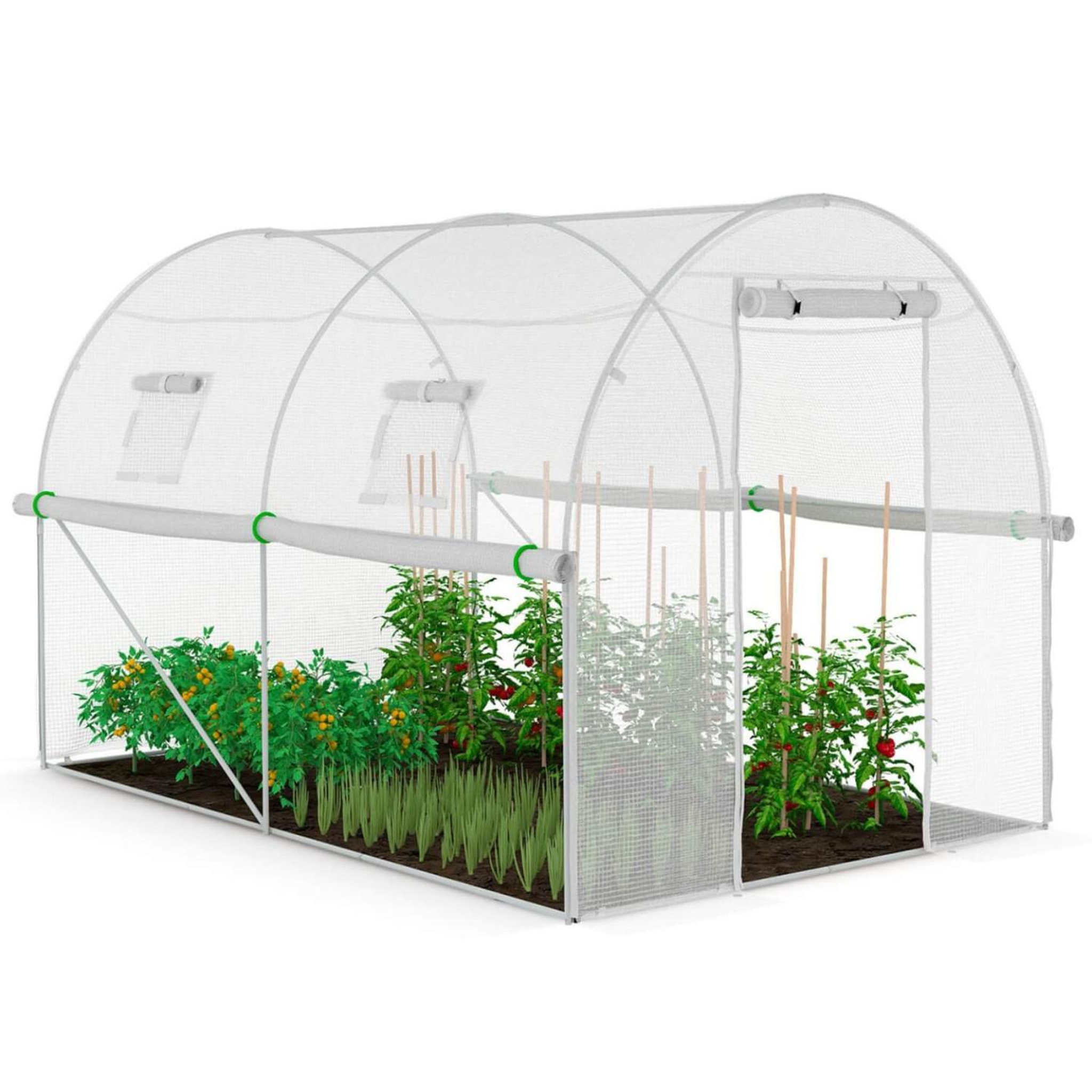 ID MARKET Serre de jardin tunnel 6m² 3 x 2 x 2 m acier galvanisé + bâche anti-uv avec porte et fenêtres roma blanche toutes saisons