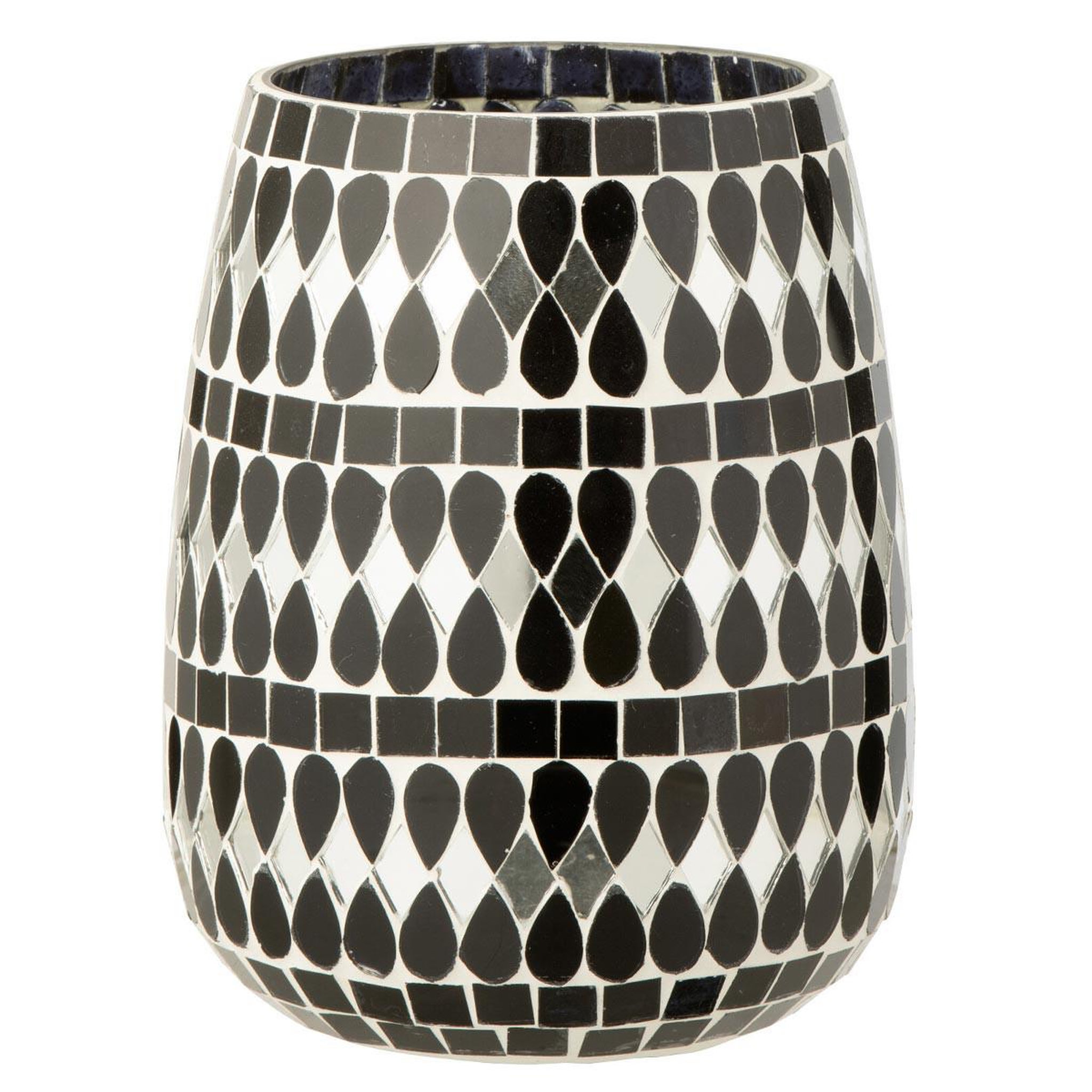 J-LINE Photophore Mosaïque en Verre  Chevel  16cm Noir