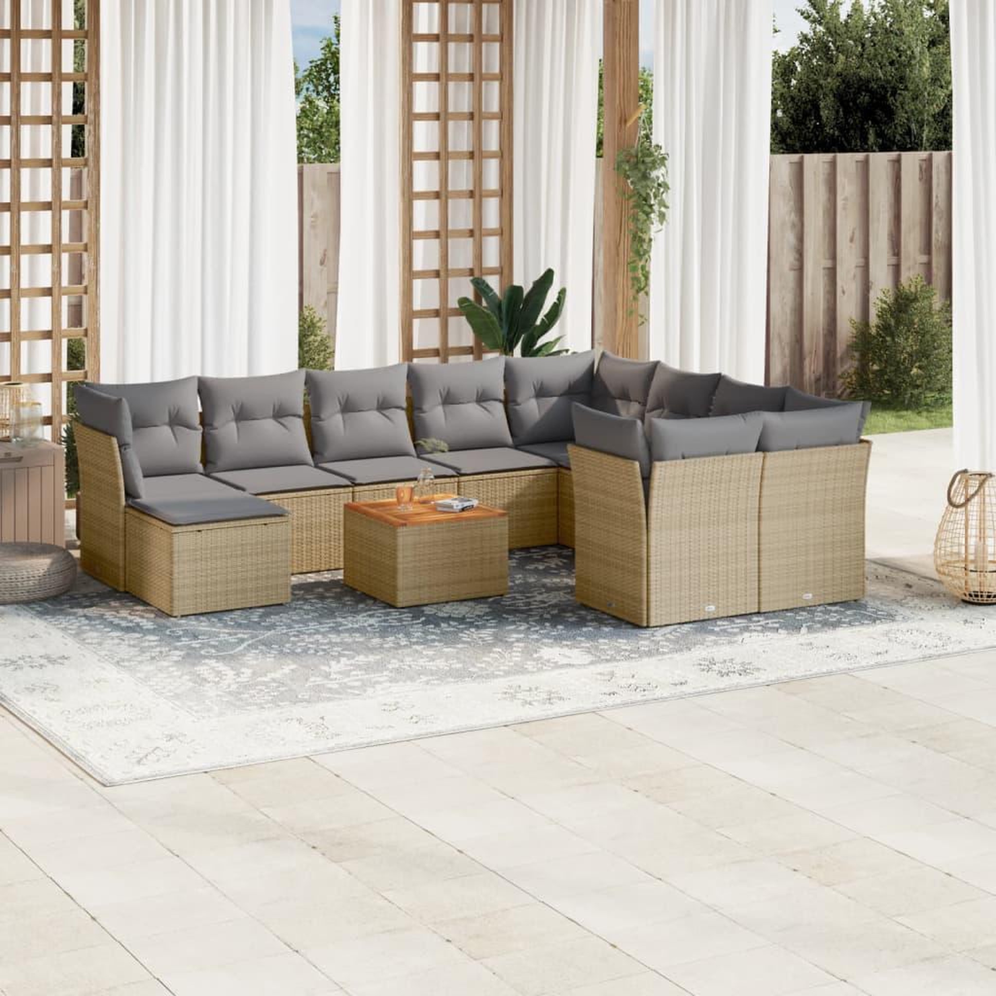 VIDAXL Salon de jardin et coussins 11 pcs melange beige resine tressee