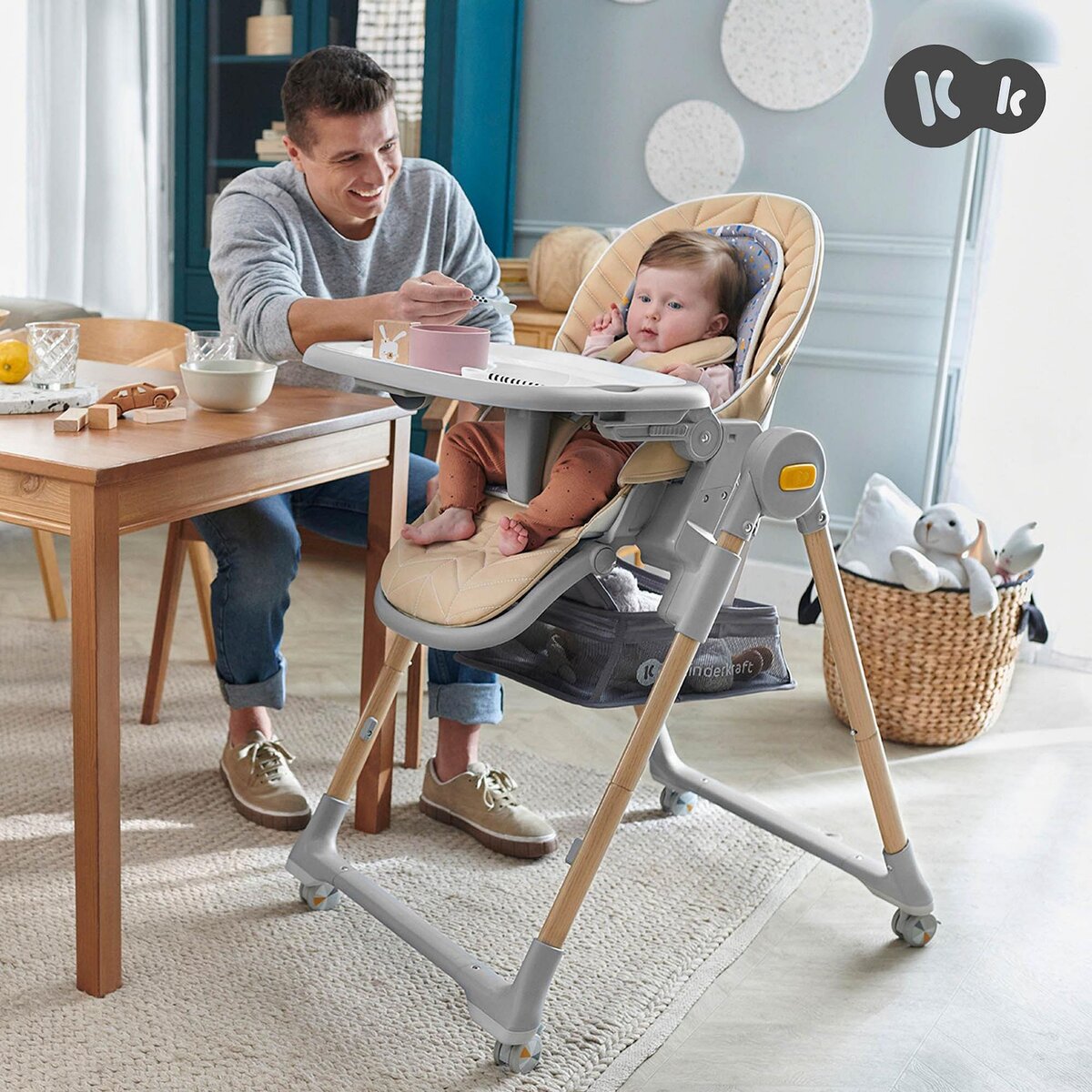 KINDERKRAFT Chaise haute 2 en 1 - transat et siège réglable