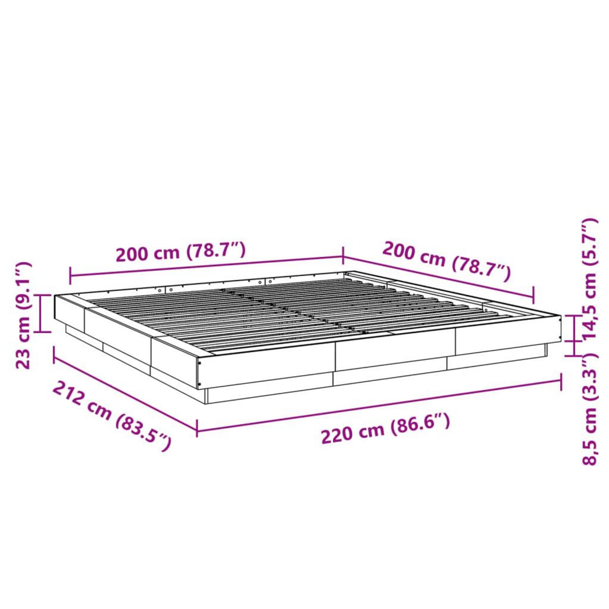 VIDAXL Cadre de lit sans matelas sonoma gris 200x200 cm