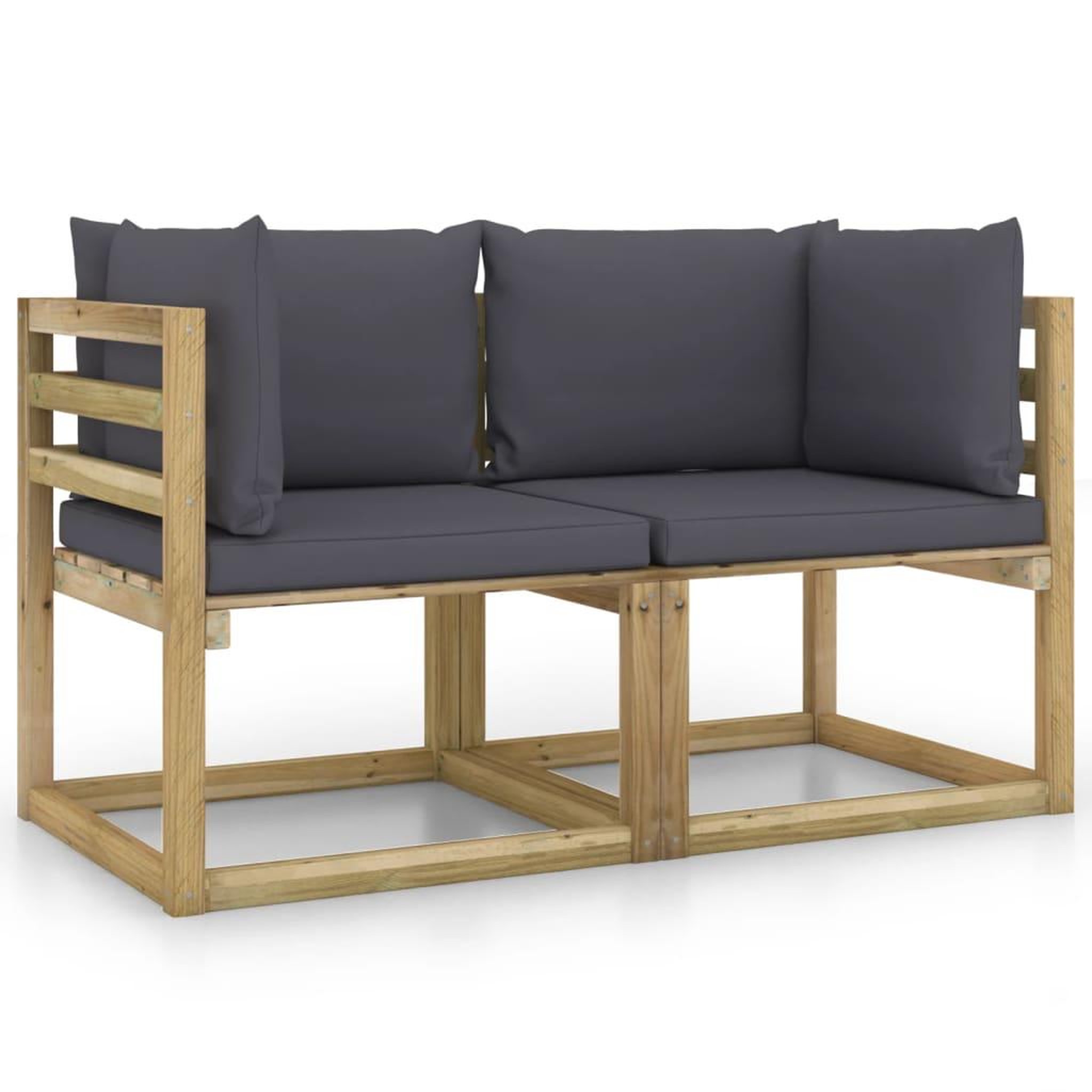 Voir la diapositive 2 : VIDAXL Canapes d'angle de jardin 2pcs et coussins Pin impregne de vert