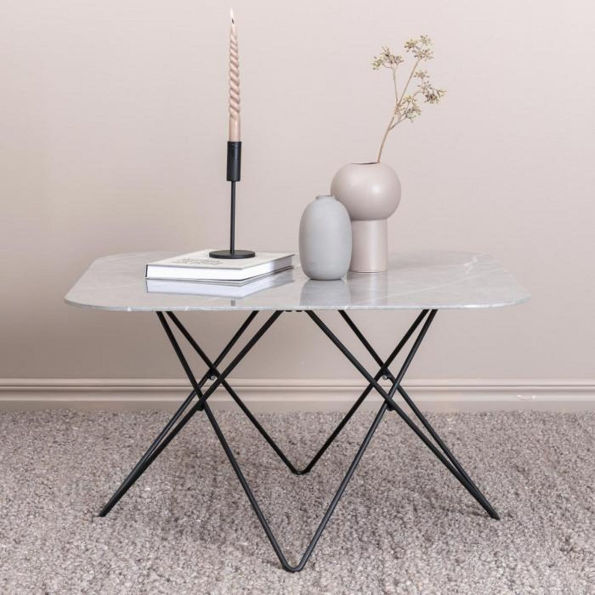 Paris Prix Table Basse en Verre Marbré  Tristar  80cm Gris