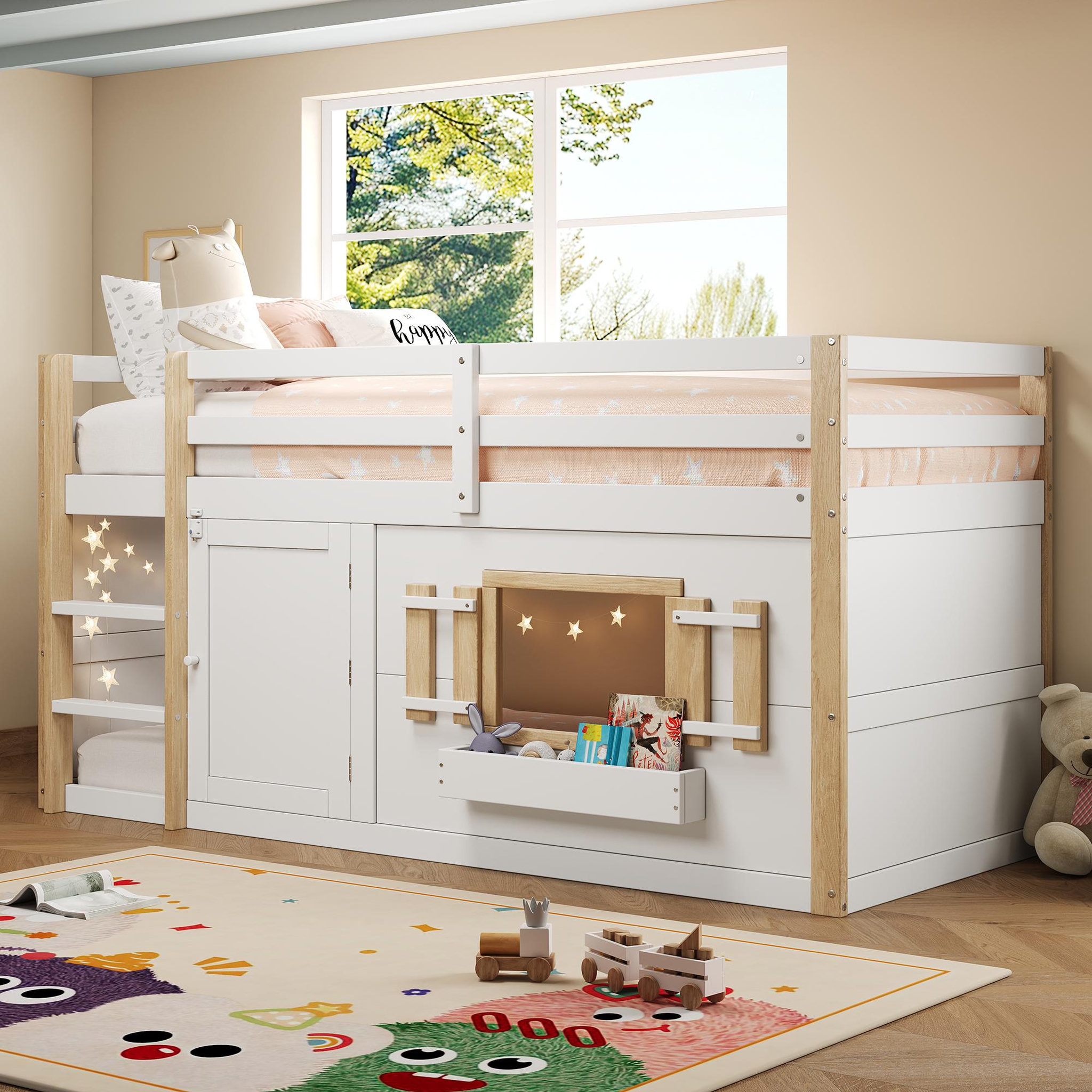 Voir la diapositive 2 : MERAX Lit combiné enfant 90x200 cm coloris blanc bois massif