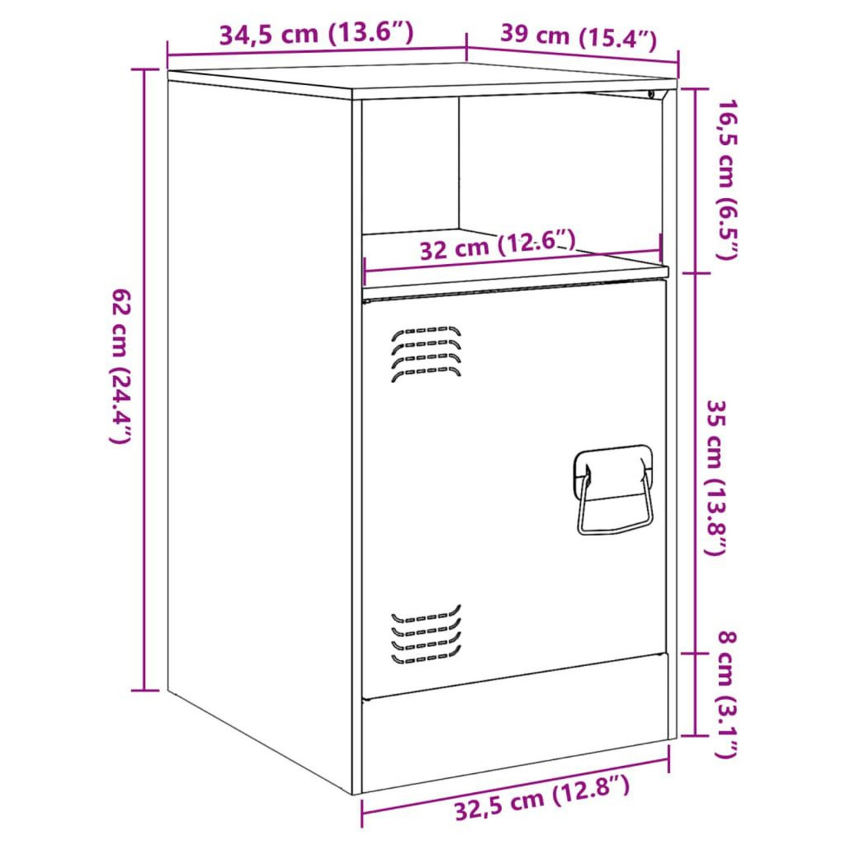 VIDAXL Table de chevet blanc 34,5x39x62 cm acier