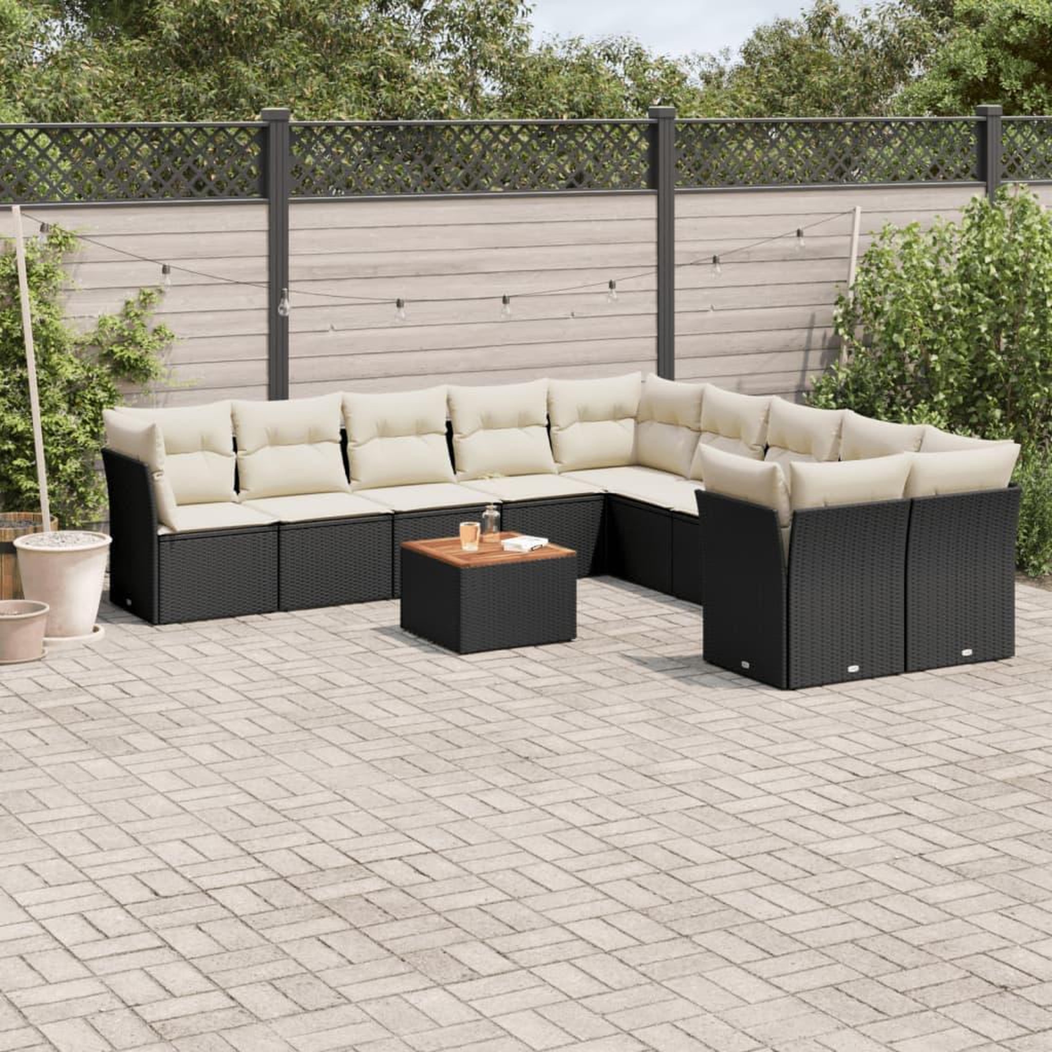 VIDAXL Salon de jardin 11 pcs avec coussins noir resine tressee