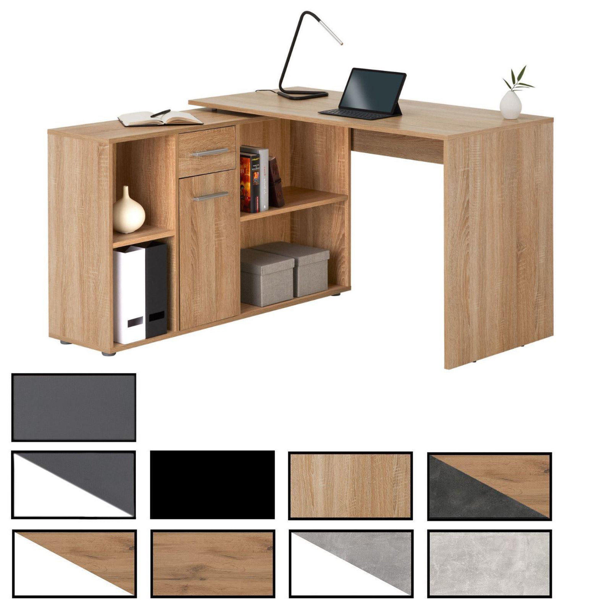 IDIMEX Bureau d'angle carmen avec meuble de rangement. Coloris disponibles : Noir, Gris, Marron, Bicolore