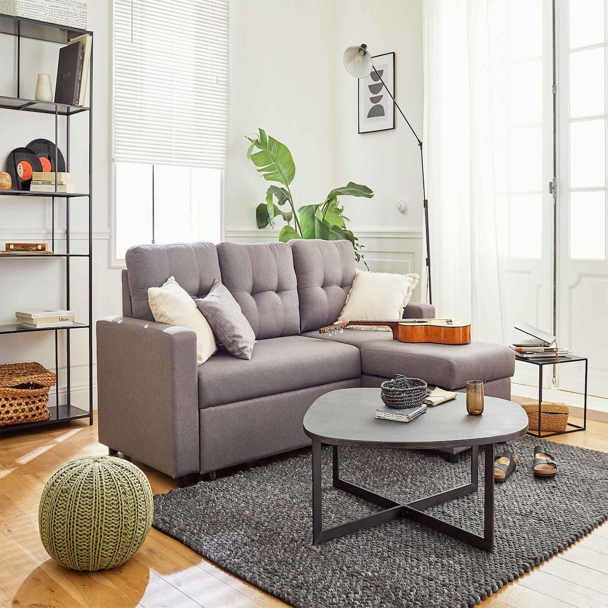 BEST MOBILIER Tulipe - canapé d'angle réversible - 4 places - convertible avec coffre - en tissu