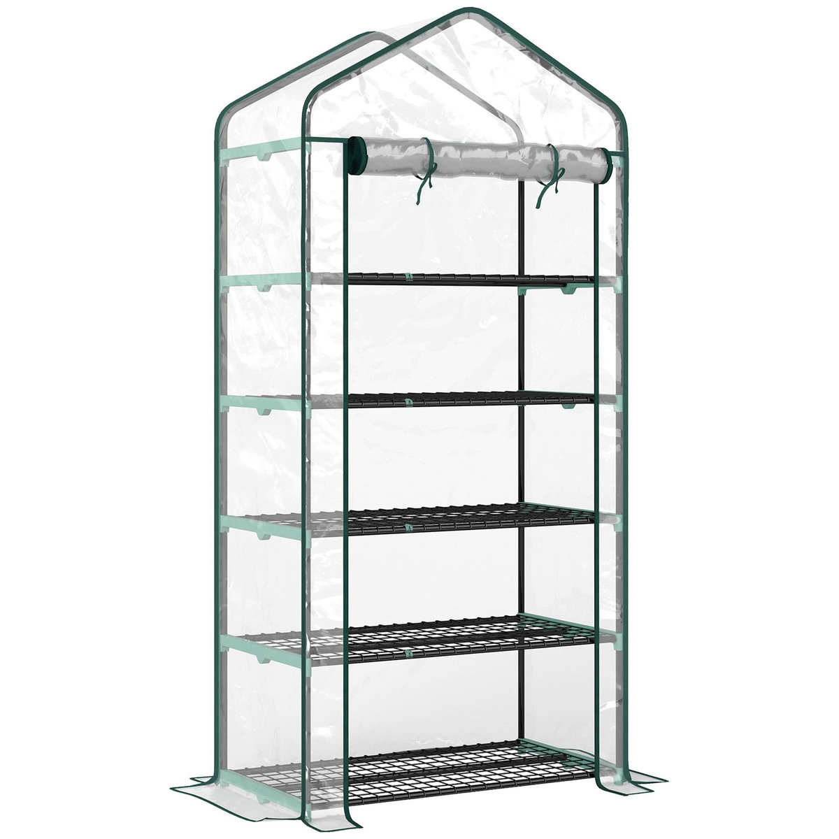 OUTSUNNY Serre de jardin balcon 5 niveaux porte acier PE transparent
