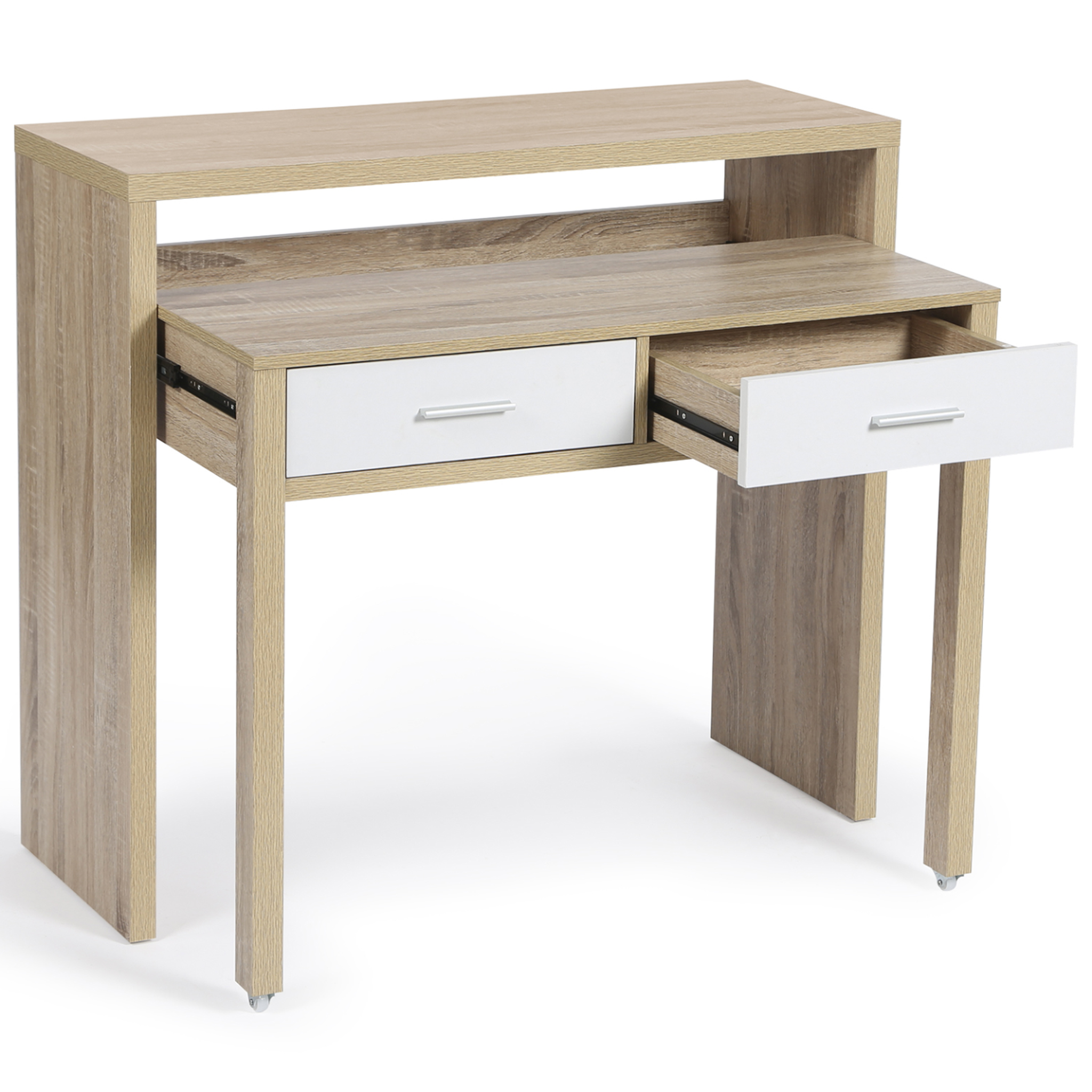 ID MARKET Bureau extensible max façon hêtre et blanc