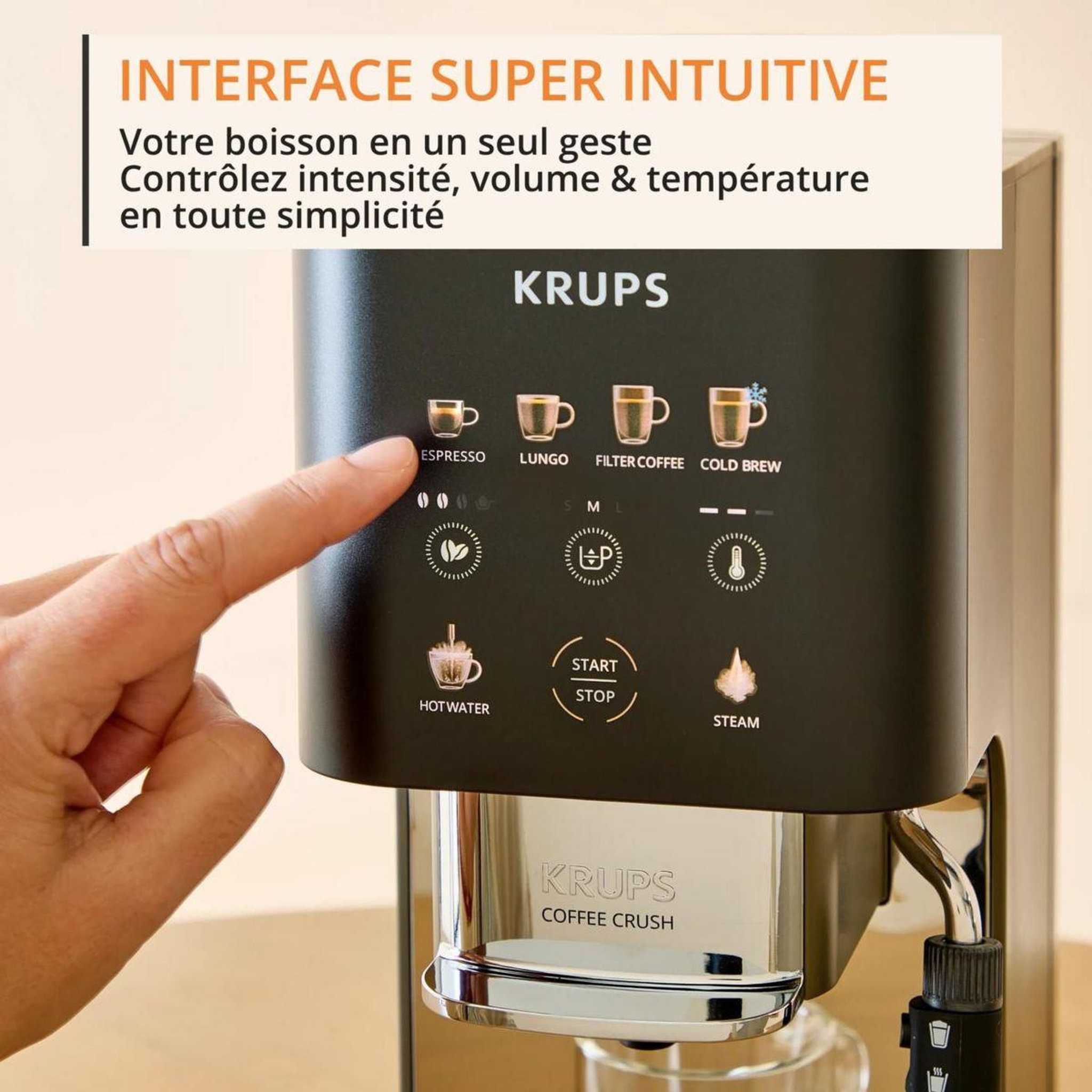 Voir la diapositive 5 : KRUPS Expresso broyeur coffee crush experience, machine à café à grains ultra compacte sa403be0