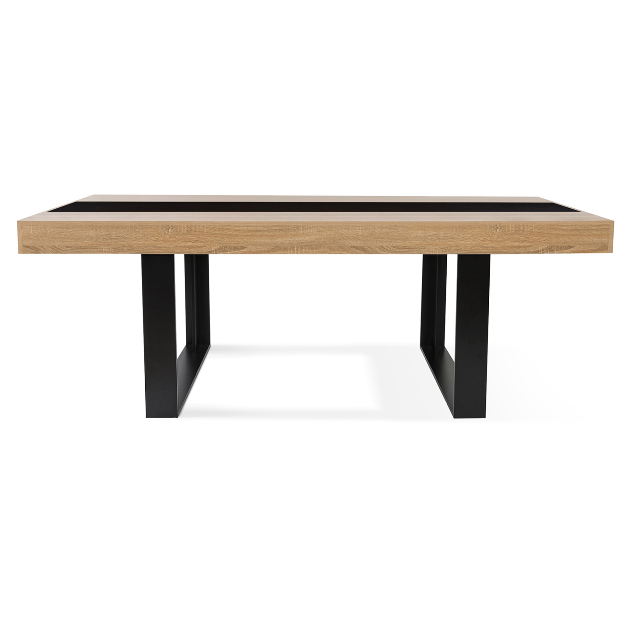 Voir la diapositive 3 : ID MARKET Table à manger rectangle phoenix 8 personnes bois et noir bande centrale noire 200 cm