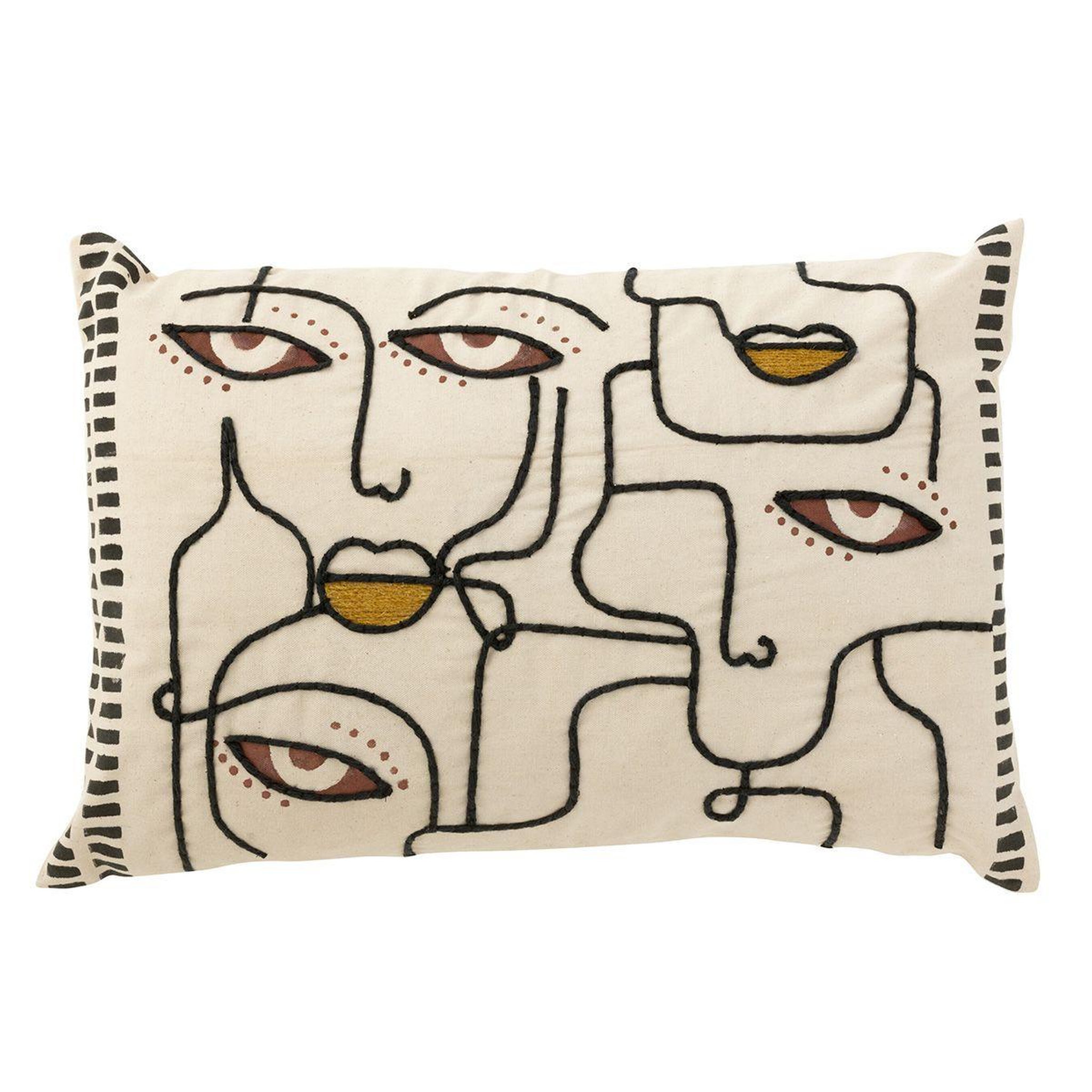 J-LINE Coussin déco  visages  40x68cm beige