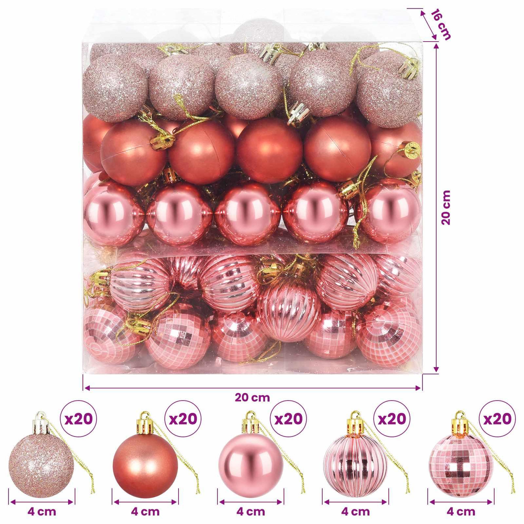 Voir la diapositive 3 : VIDAXL Ensemble de boules de Noël 100 pc Rose et vieux rose 4 cm