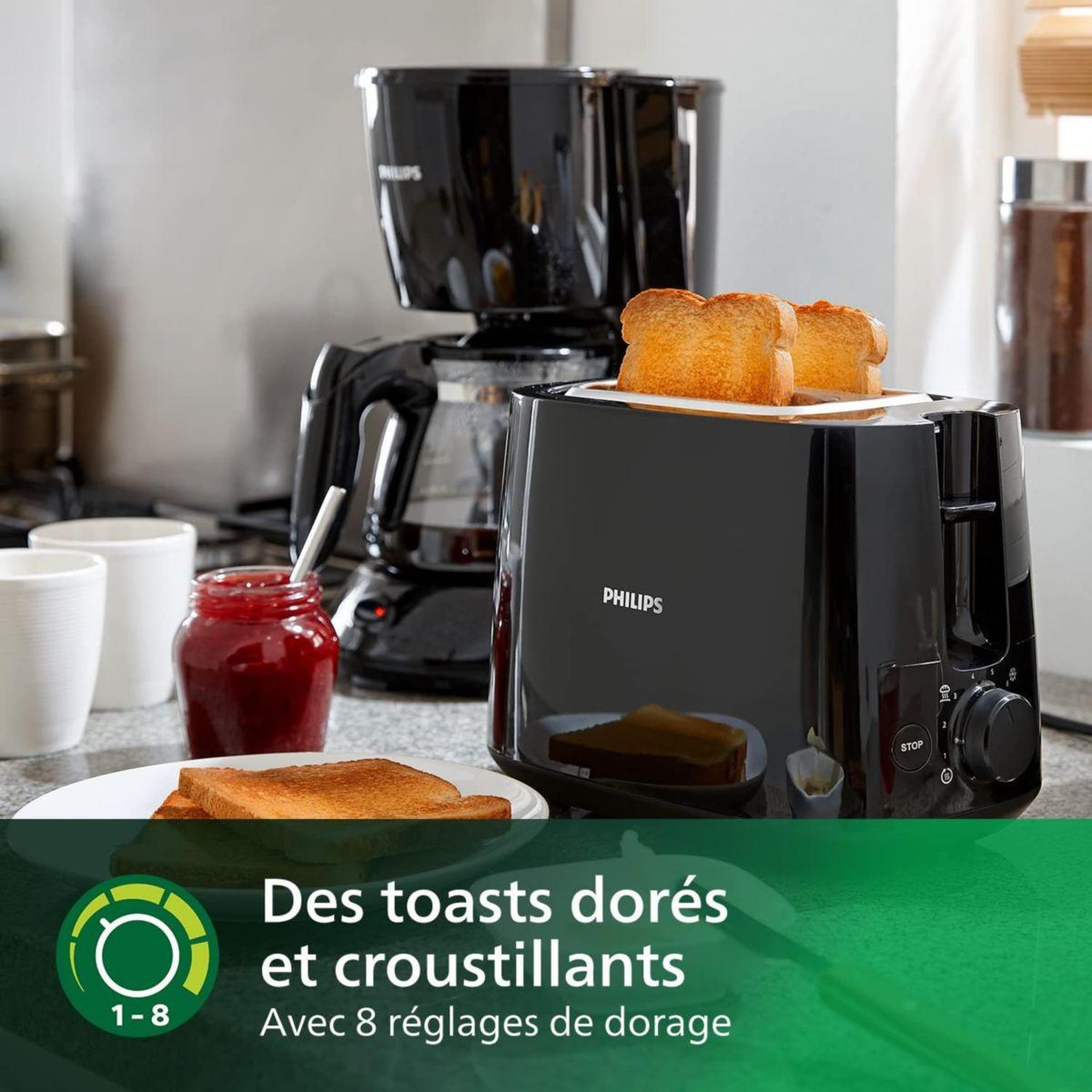 Voir la diapositive 5 : Philips Grille-pain hd2581/90 toaster noir daily, 2 fentes, 830w
