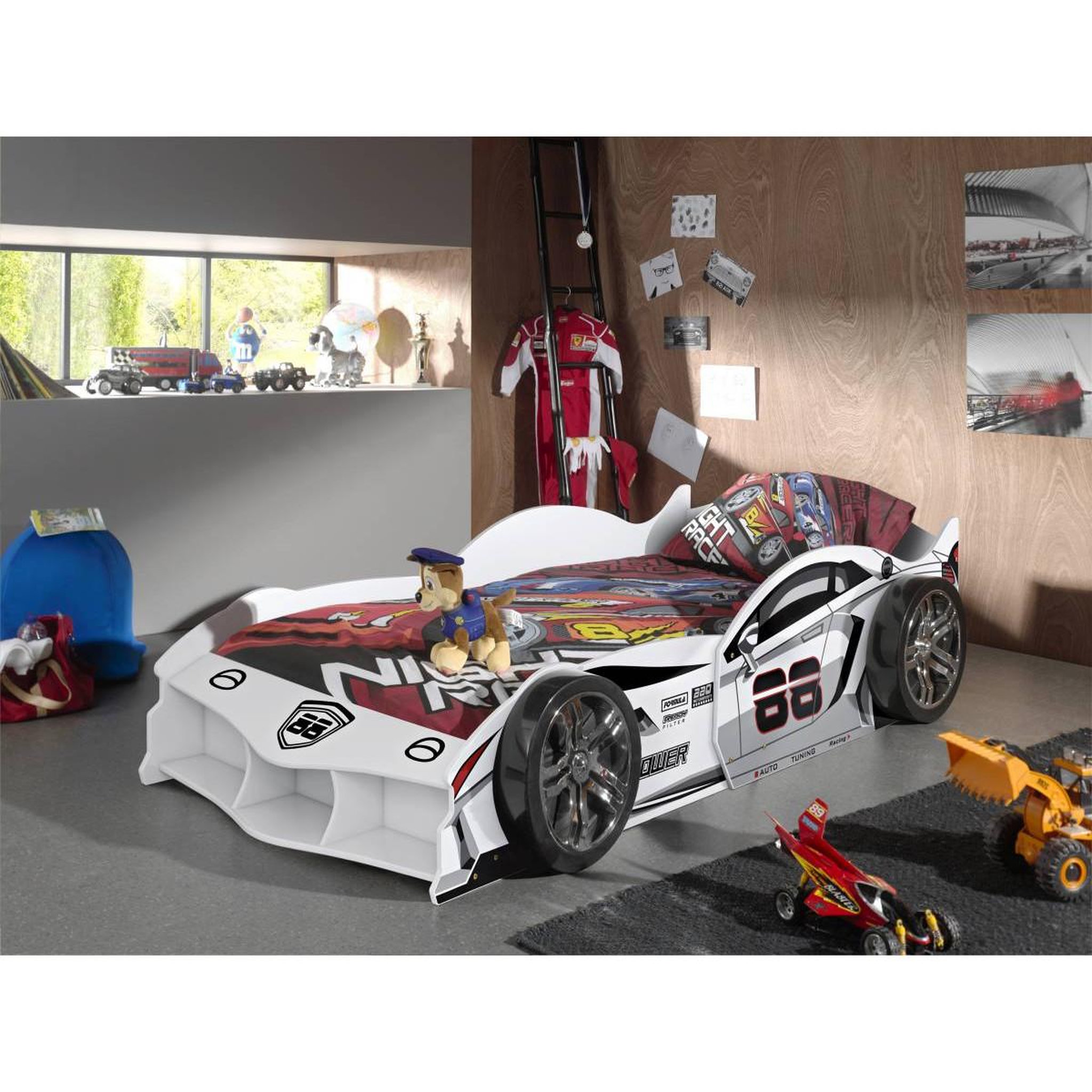 Voir la diapositive 2 : Paris Prix Lit enfant voiture  carbeds  90x200cm blanc