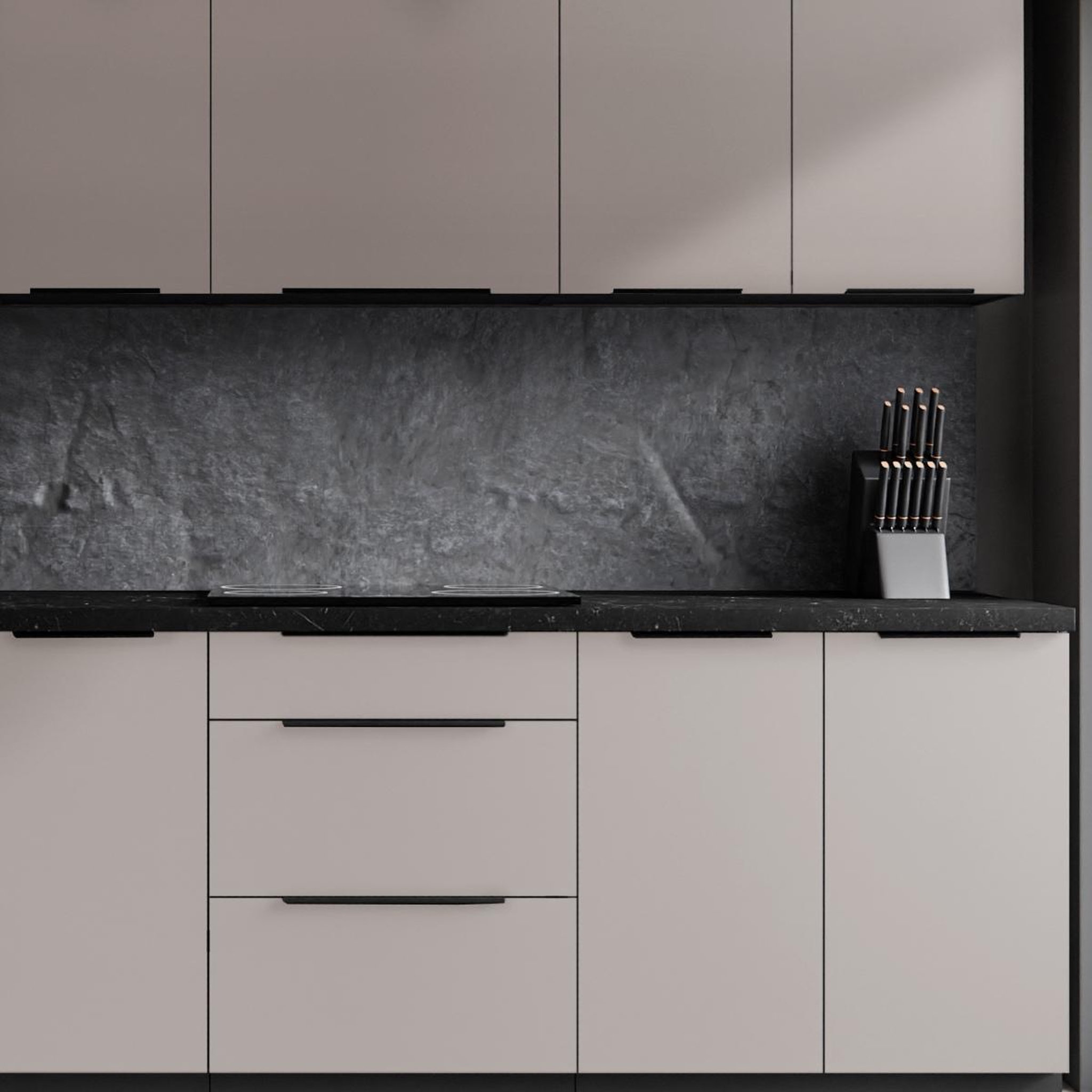 Voir la diapositive 4 : JLC KREATION Cuisine complète moderne beige 260cm MAO