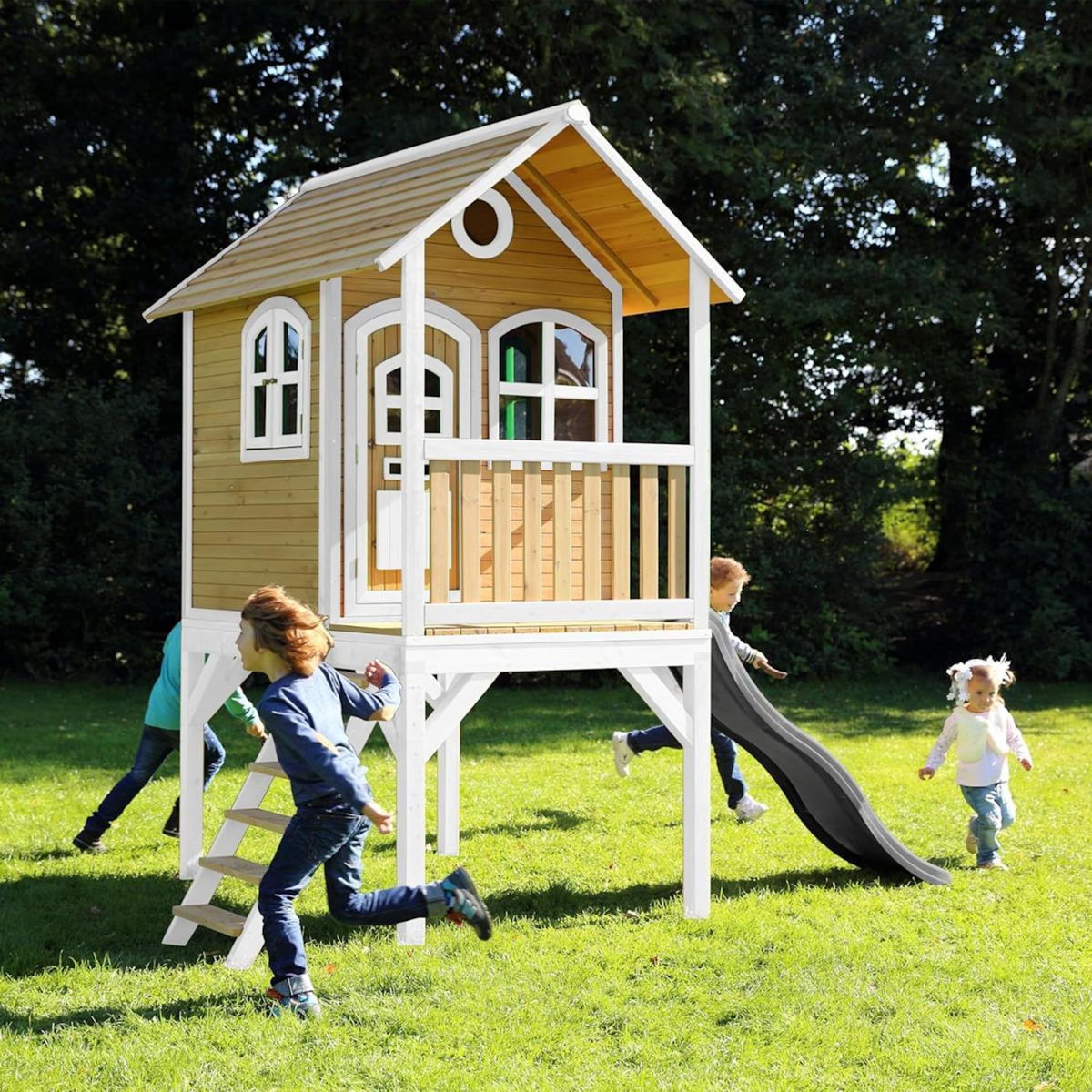 Axi House Maisonnette Laura marron-blanc toboggan gris