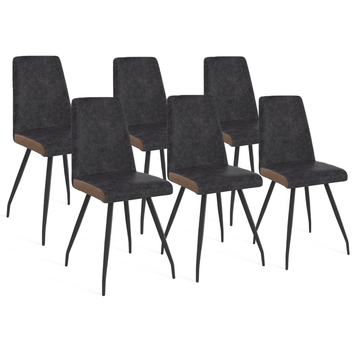ID MARKET Lot de 6 chaises ADA grises liseré marron pied araignée pour salle à manger