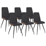 ID MARKET Lot de 6 chaises ADA grises liseré marron pied araignée pour salle à manger