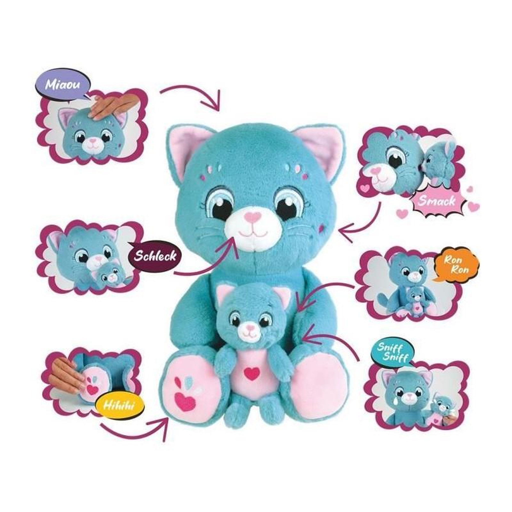 Voir la diapositive 2 : JEMINI Peluche douce - JEMINI - TOONIES - Maman Chat intéractive et son bébé - +/- 26 cm - 6 fonctions