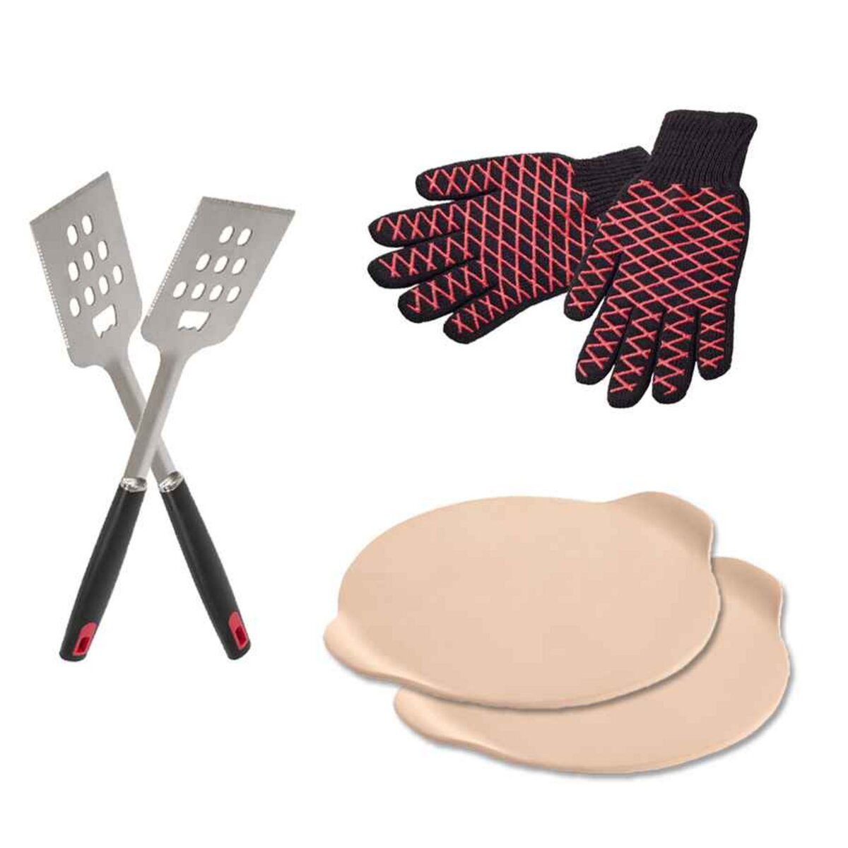 CENTRALE BRICO Kit 6 accessoires pour barbecue - Spatules - Gants - Pierres à pizza