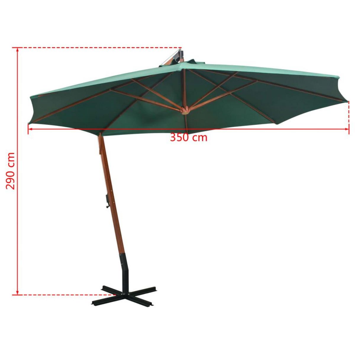VIDAXL Parasol suspendu avec poteau en bois 350 cm vert