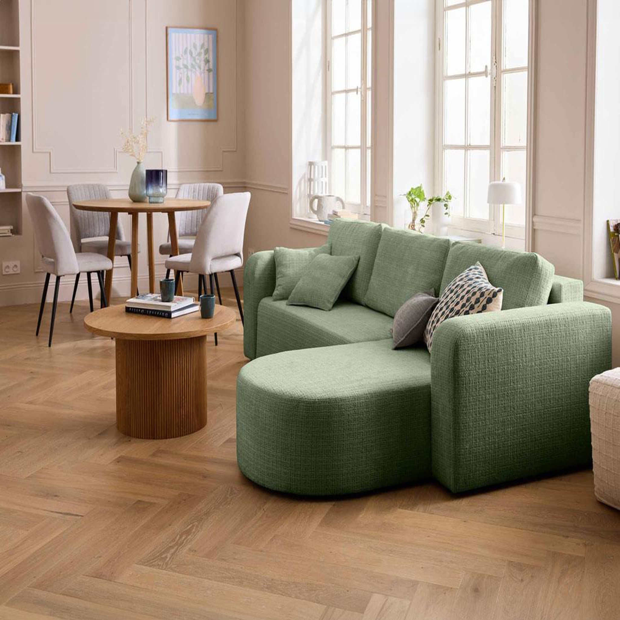 Voir la diapositive 4 : BEST MOBILIER Miro - canapé d'angle réversible - 4 places - convertible avec coffre - en velours texturé