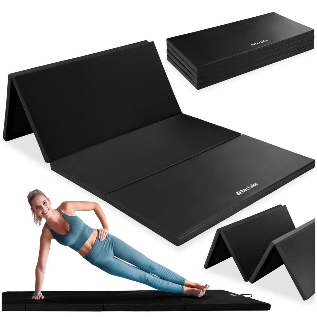 tectake Tapis de gymnastique pliable et extensible noir