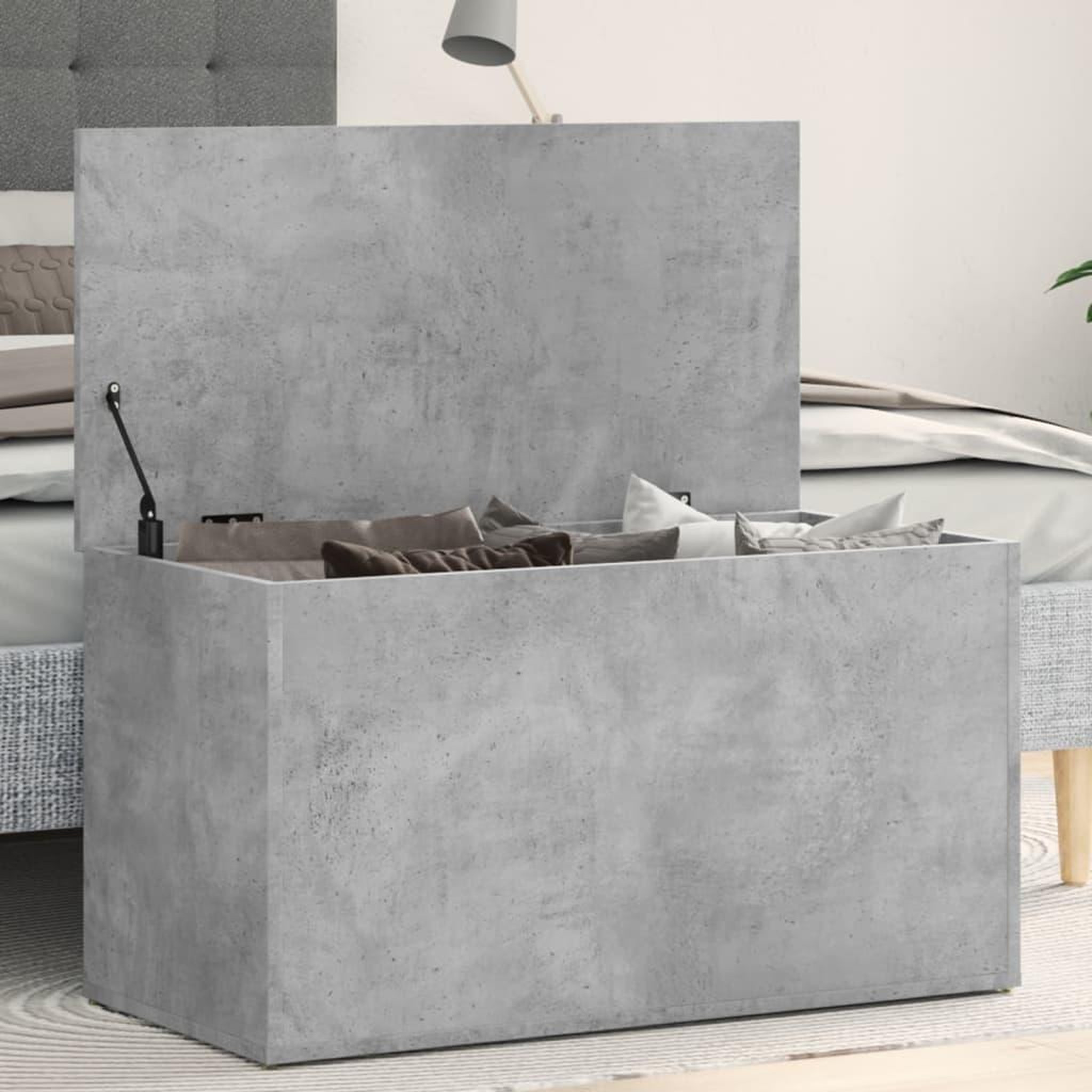 Voir la diapositive 1 : VIDAXL Coffre de rangement Gris beton 84x42x46 cm Bois d'ingenierie