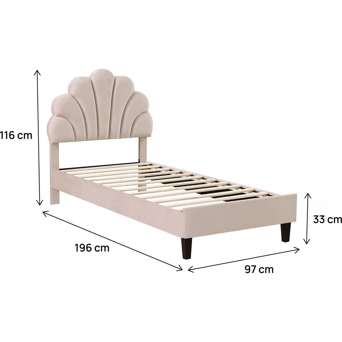 Habitat et Jardin Lit coquillage en velours  Manon  - 90 x 190 cm - Beige