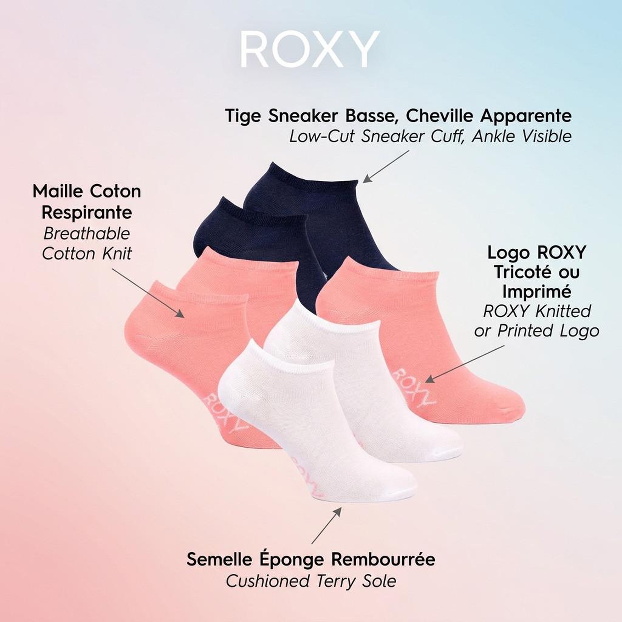 Voir la diapositive 5 : ROXY Roxy chaussettes fille sneaker pack 6 (lot) - coton respirant