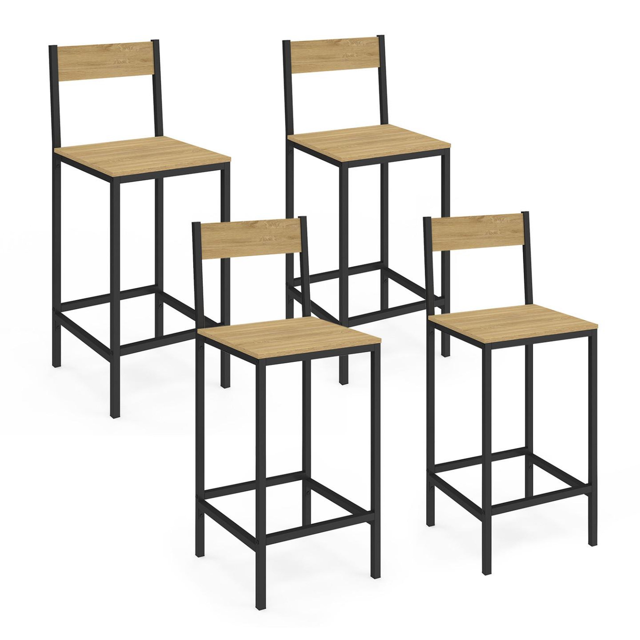ID MARKET Lot de 4 tabourets de bar detroit avec dossier chaise de cuisine design industriel