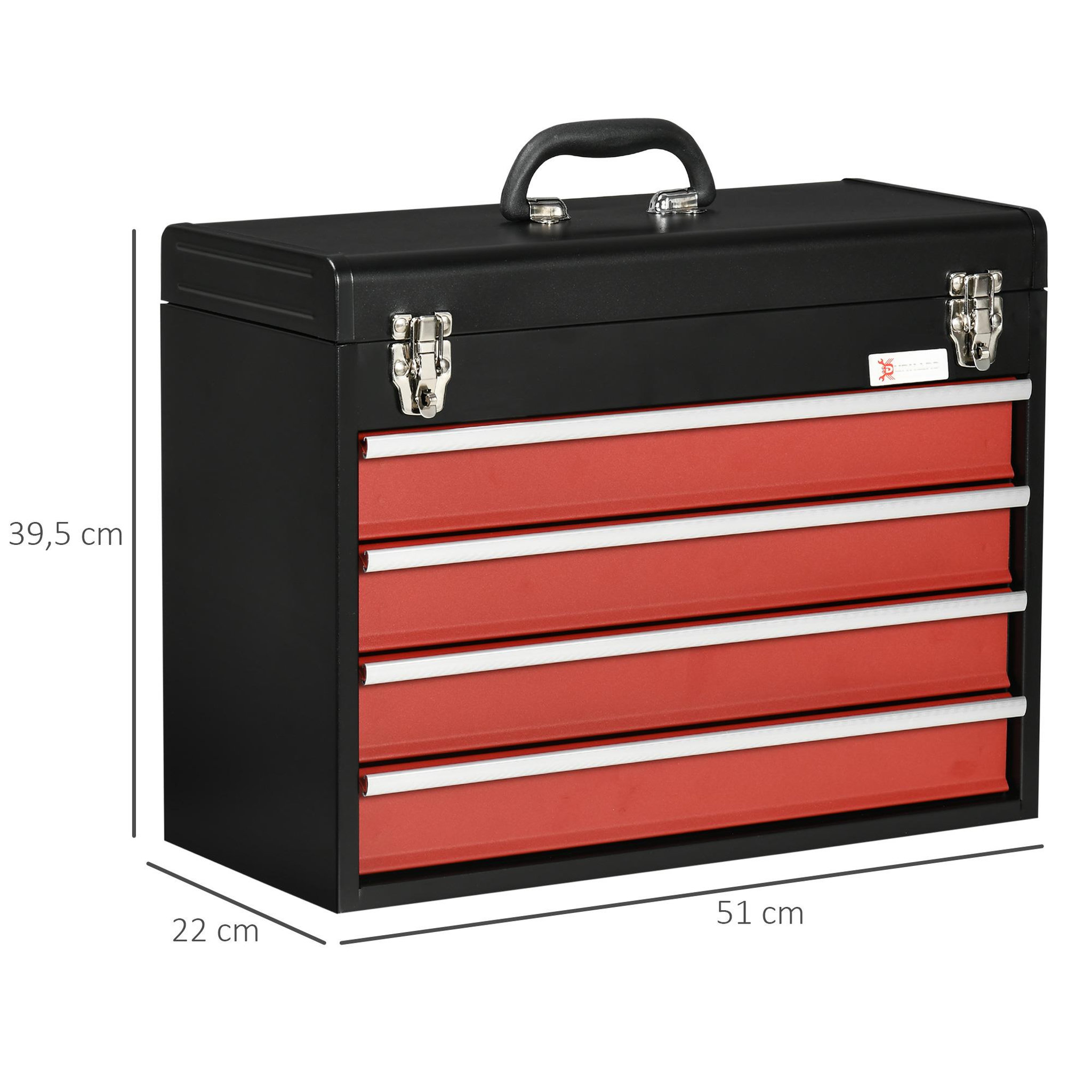 Voir la diapositive 3 : HOMCOM Boite à outils métallique coffret à outils caisse à outils 4 tiroirs + plateau tôle acier rouge noir
