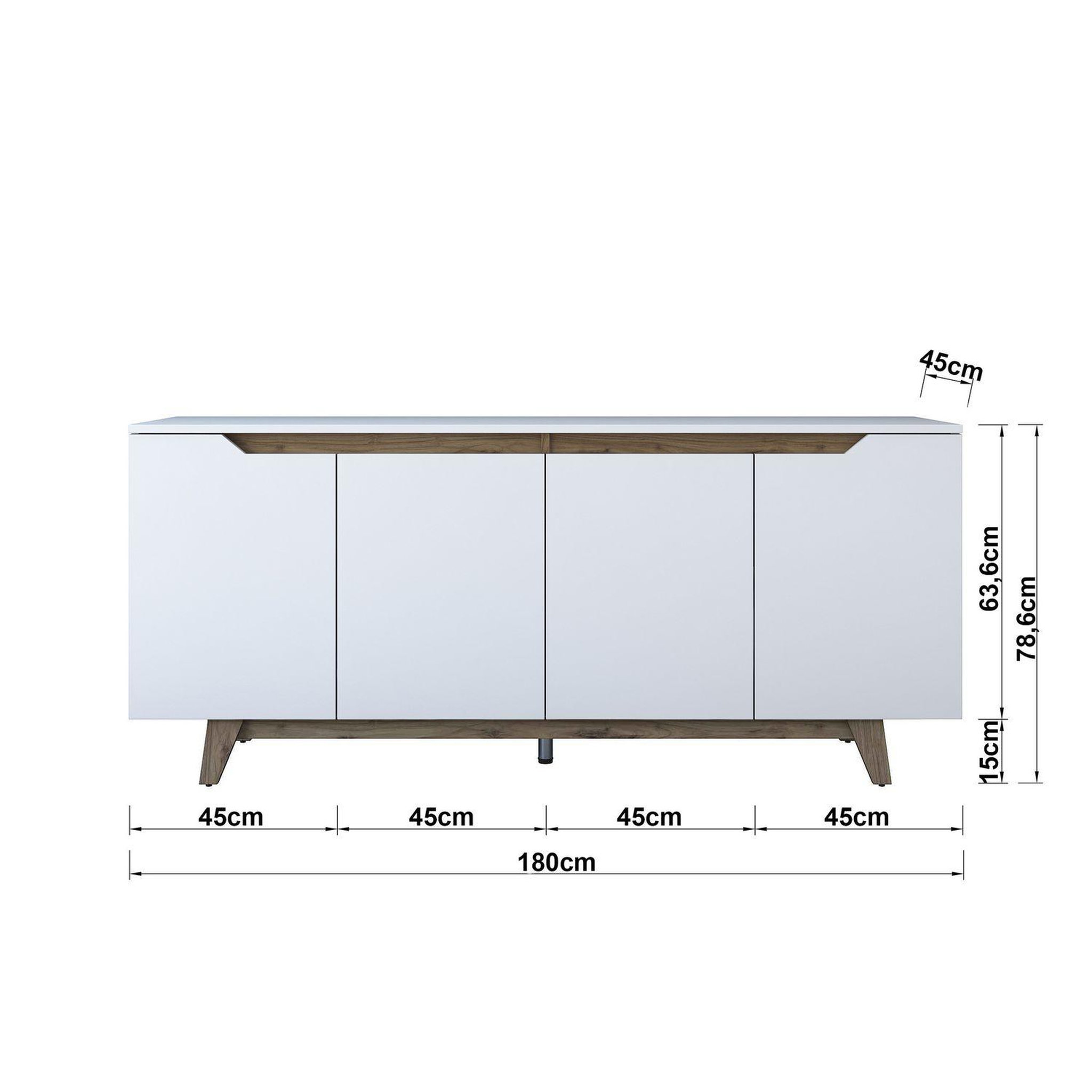 Voir la diapositive 3 : TOILINUX Buffet 4 portes en bois LUCAS - Blanc