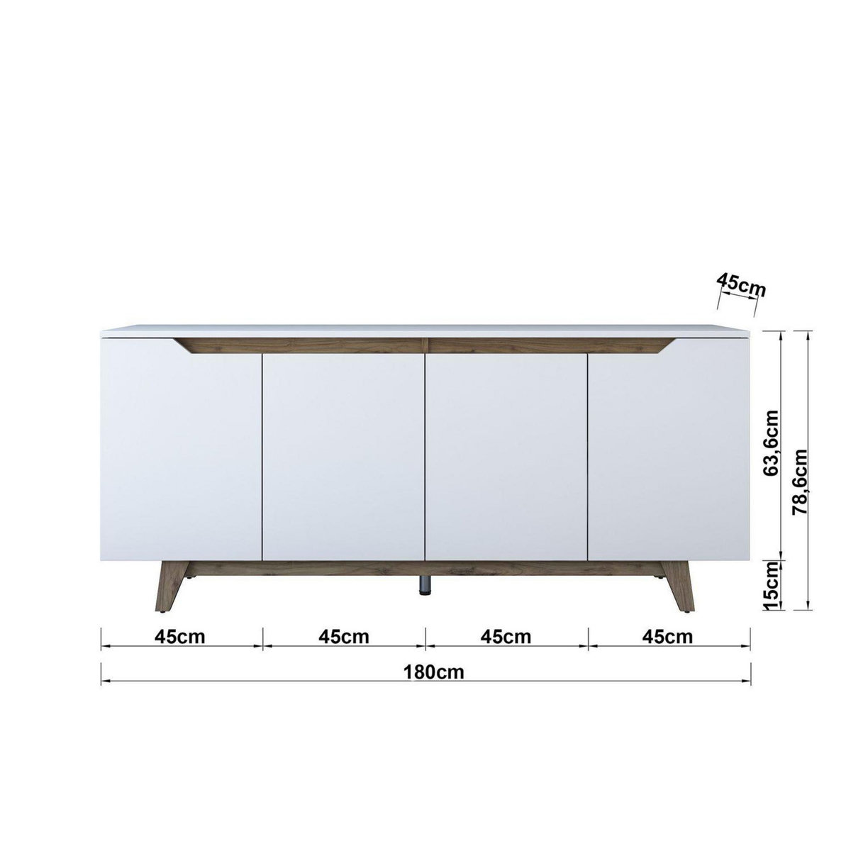 TOILINUX Buffet 4 portes en bois LUCAS - Blanc