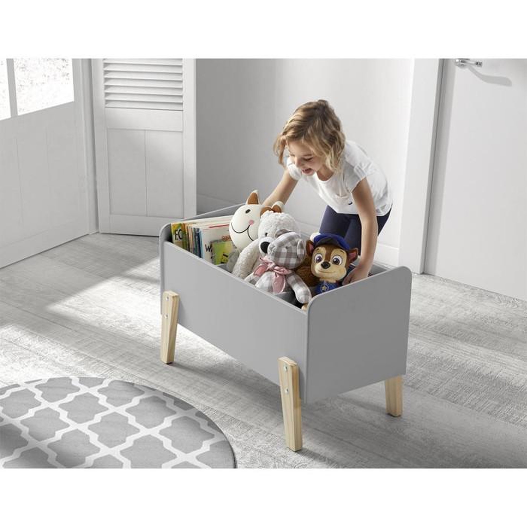 Voir la diapositive 2 : Paris Prix Pack - Lit Enfant, Chevet, Barrière & Coffre à Jouets  Kiddy  90x200cm Gris