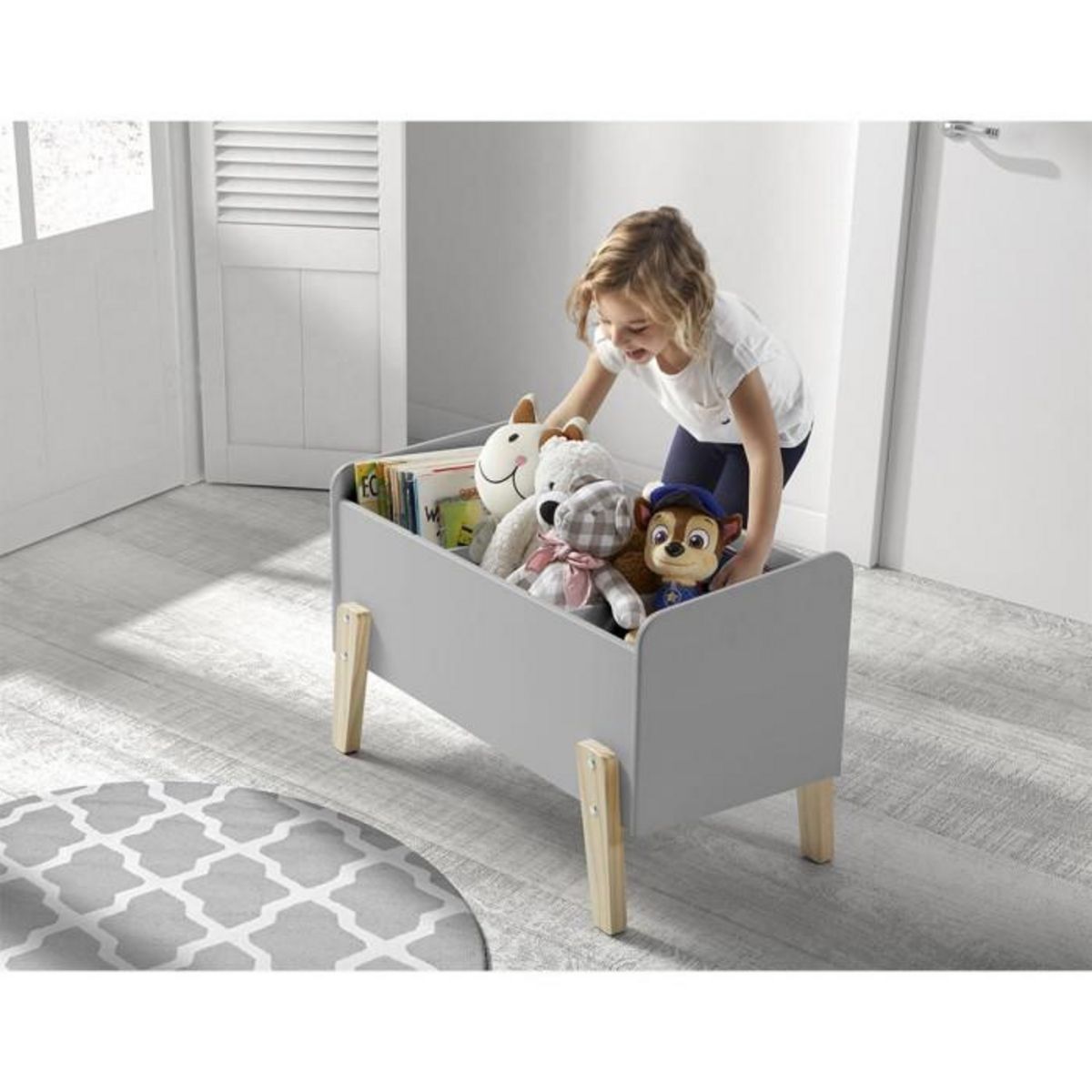Paris Prix Pack - Lit Enfant, Chevet, Barrière & Coffre à Jouets  Kiddy  90x200cm Gris