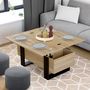 Voir la diapositive 2 : ID MARKET Table basse plateau relevable rectangulaire convertible en table à manger PHOENIX 97,5 cm bois et noir