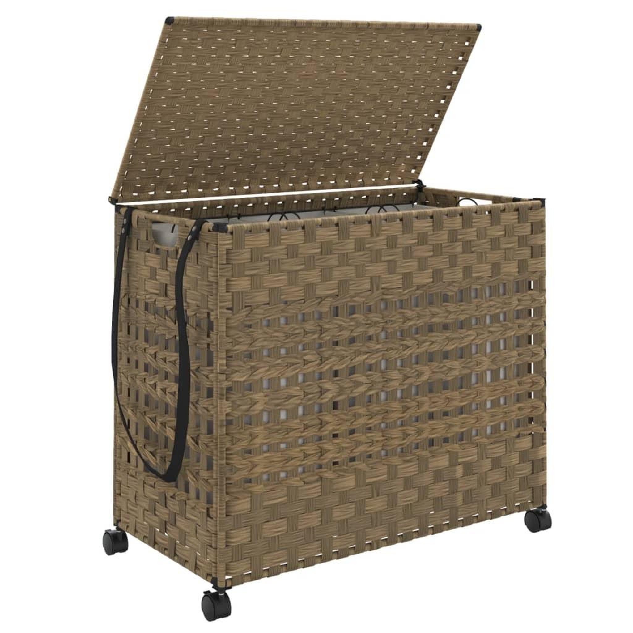 Voir la diapositive 4 : VIDAXL Panier a linge avec roulettes 66x35x60 cm resine tressee